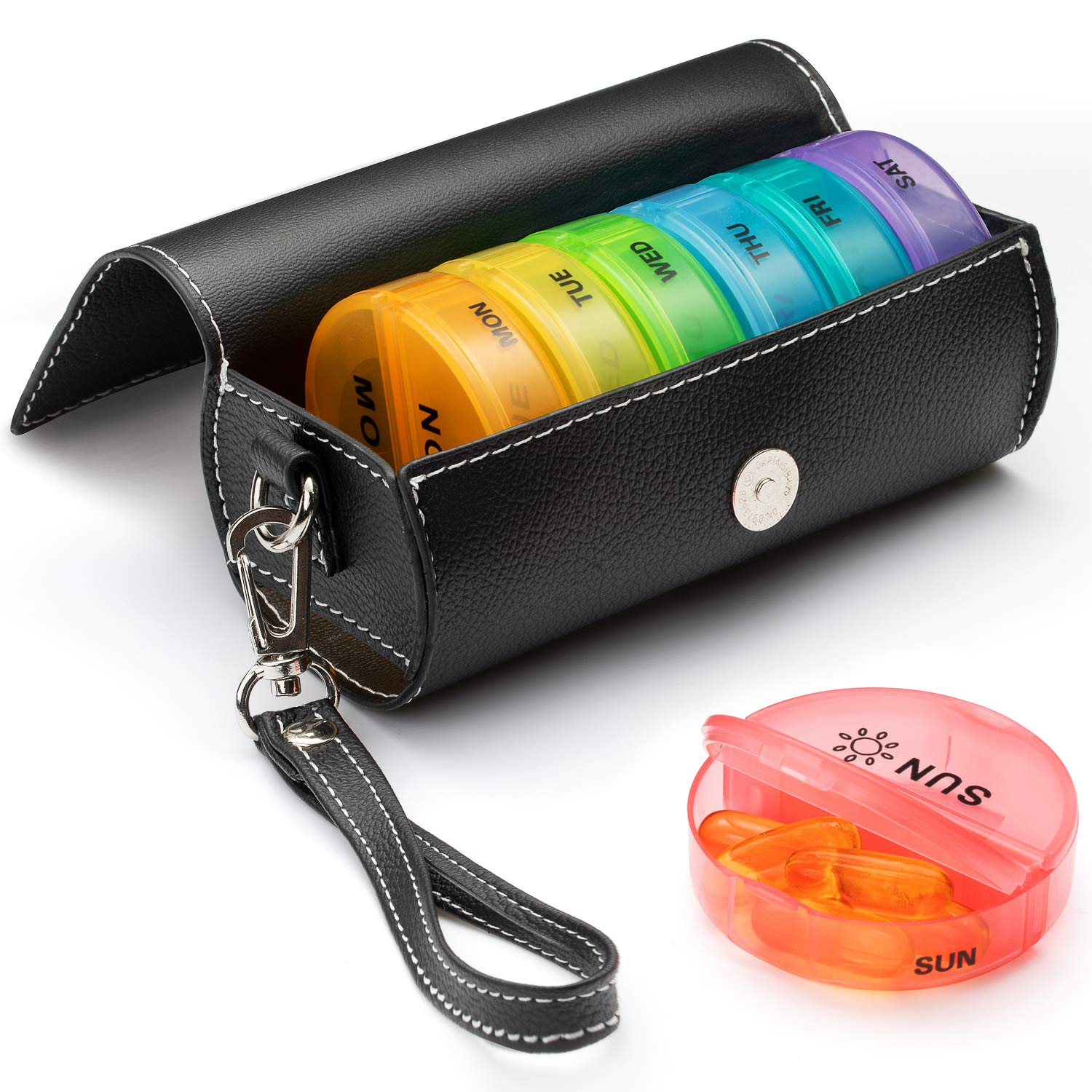 Weekly Pill Organizer 2 Times a Day,AM PM Large Daily Pill Box with PU  Leather