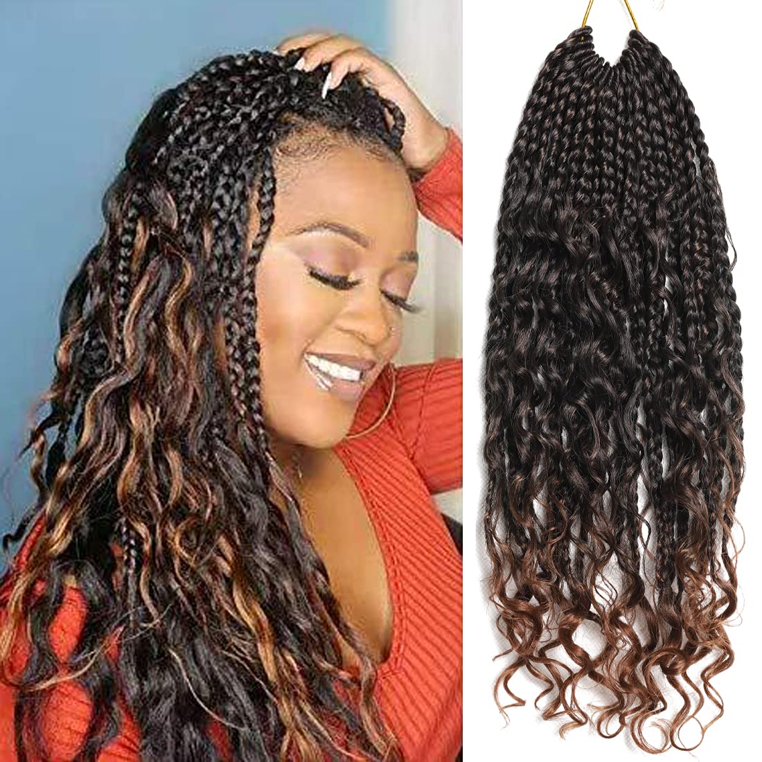  Goddess Box Braids Crochet Hair 12 Inch 8 Packs Pre-looped  Bohemian Crochet Boho Box Braids With Curly Ends 3X Crochet Braids Hair for  Women Synthetic Braiding Hair 16 Strands (#27) 