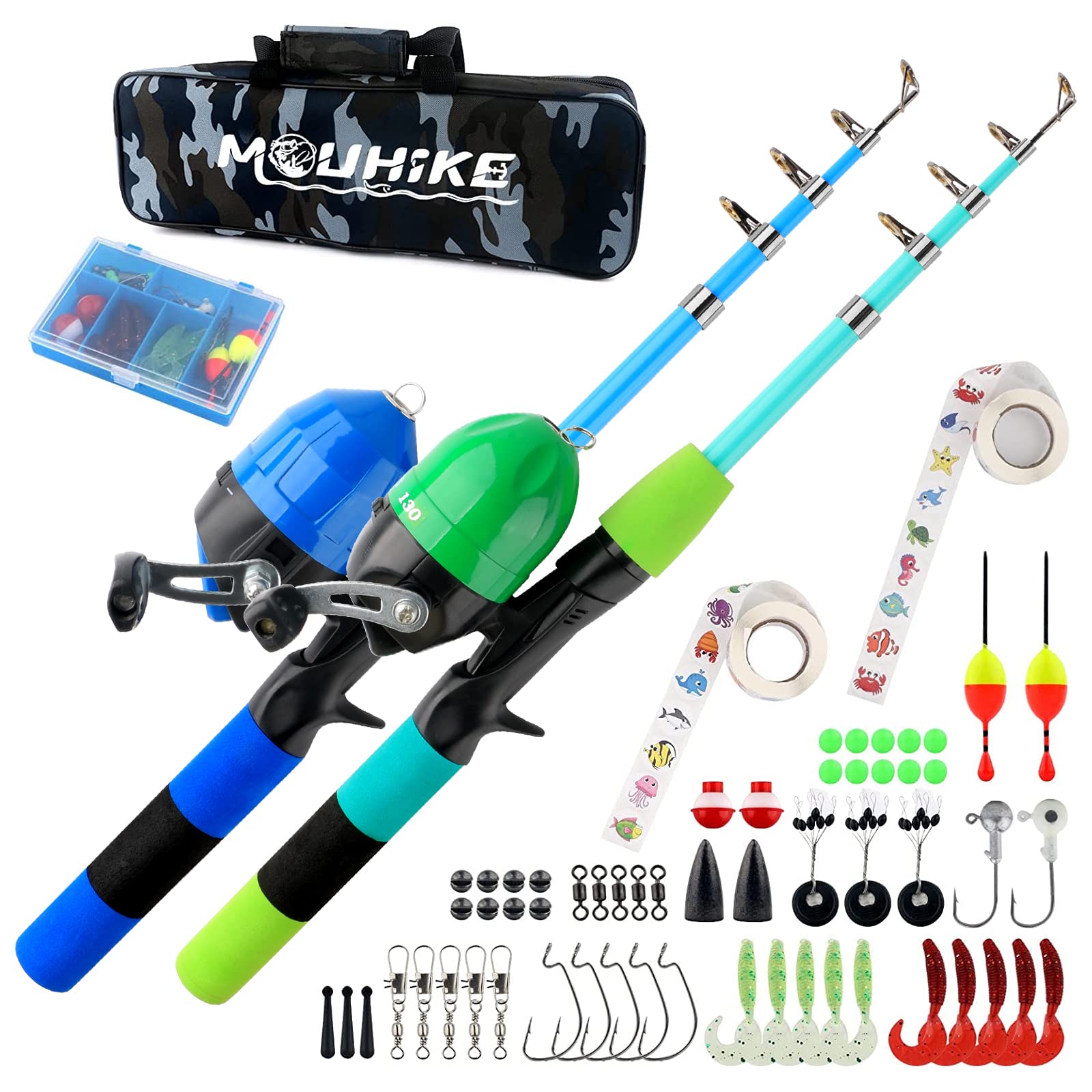Kids Fishing Pole Kit, 59'' Telescopic Rod and Reel Beginner Combo with  Spincast Reel,Tackle Box, Carrier Bag,Fishing Gear Gifts for Boys,Girls