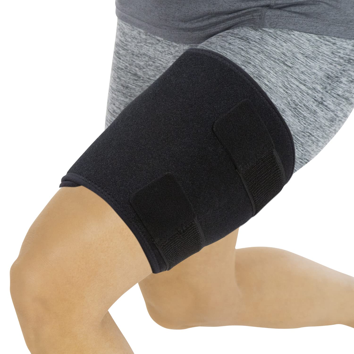 Vive Thigh Brace - Hamstring Quad Wrap - Adjustable Compression Sleeve  Support for Pulled Groin Muscle Sprains Quadricep Tendinitis Workouts  Sciatica Pain and Sports Recovery - Men Women (Black)