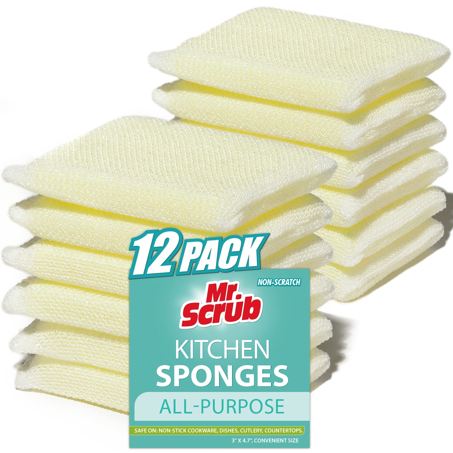 MR.SIGA Scrub Sponges, Non-Scratch Sponges for Dishes, Kitchen Sponge Dish Scrubber, 12 Pack