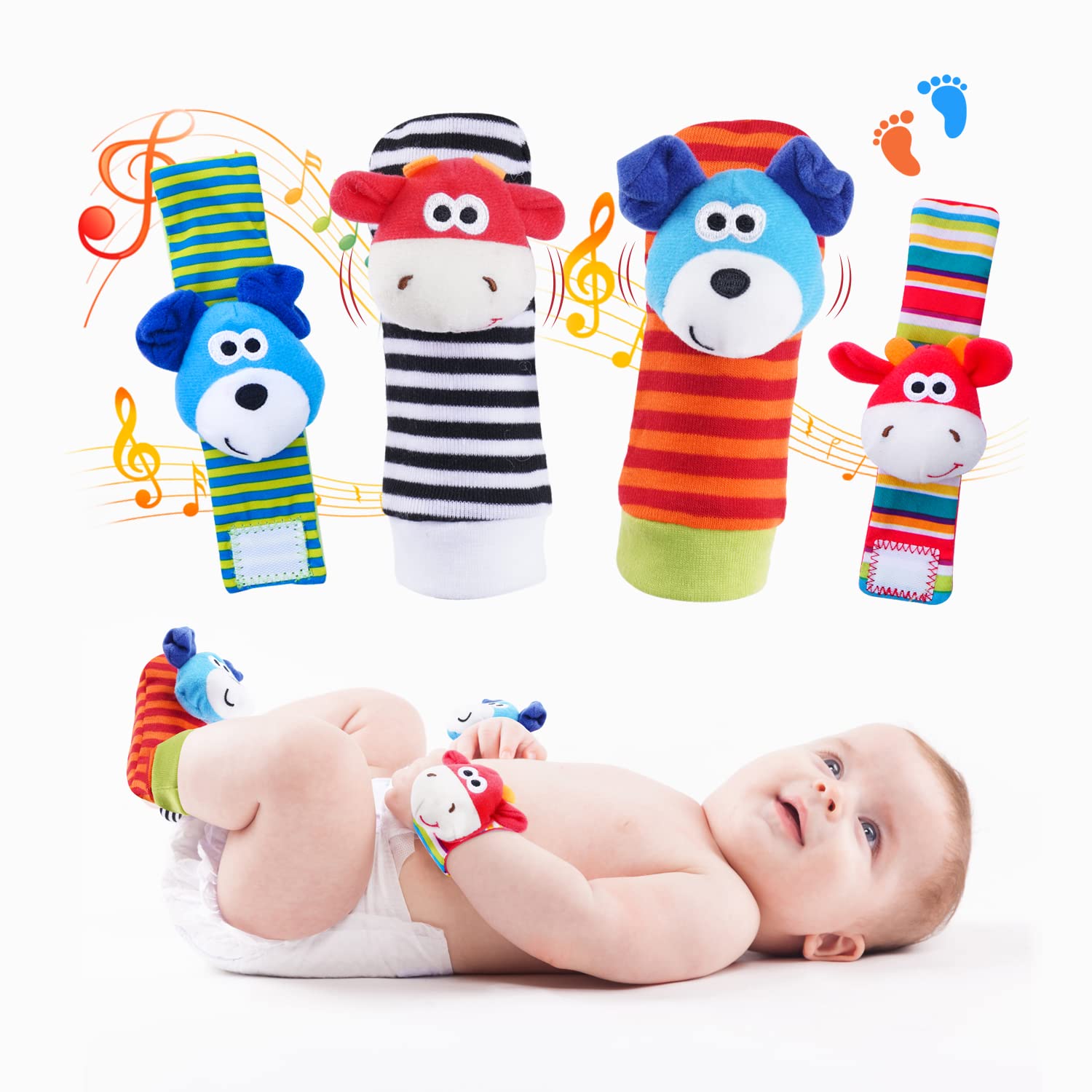 Newborn Toys 0-6 Months ZOCONE Baby Rattle Socks & Wrist Toys Set - 5pc ...