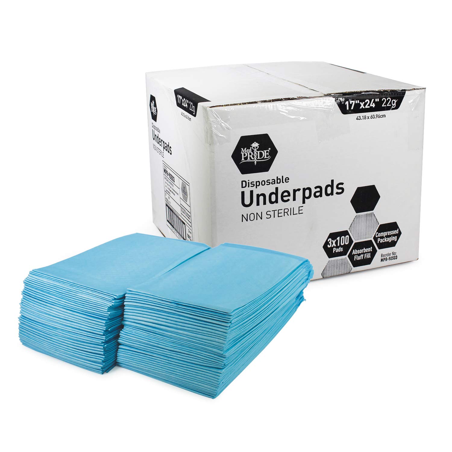 Medpride Disposable Underpads 17'' x 24'' (100-Count) Incontinence Pads,  Bed Covers, Puppy Training