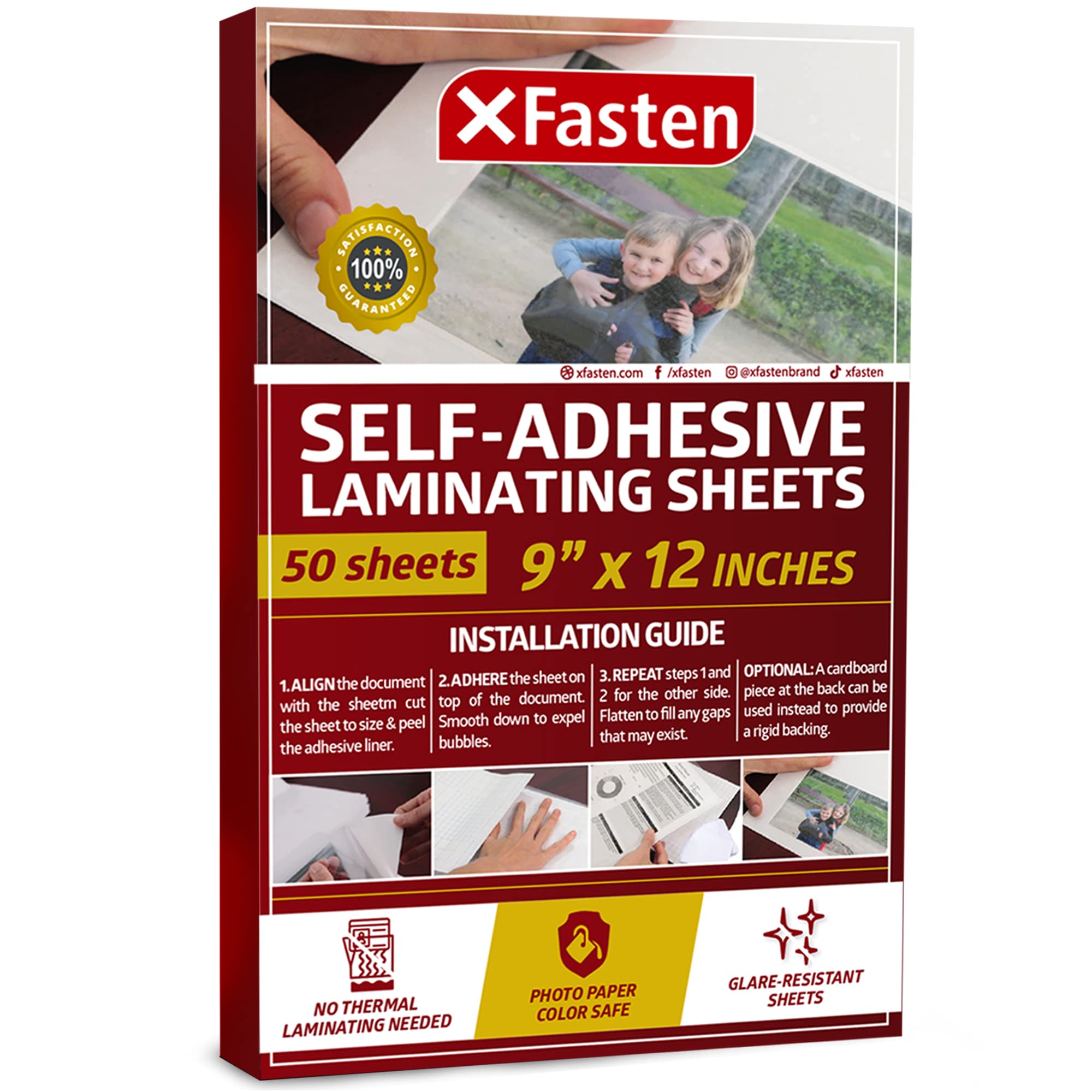 XFasten Self-Adhesive Laminating Sheets, 9 x 12 Inches (50-Pack), 4.76  Thickness (50-Pack) 9-Inches x 12-Inches