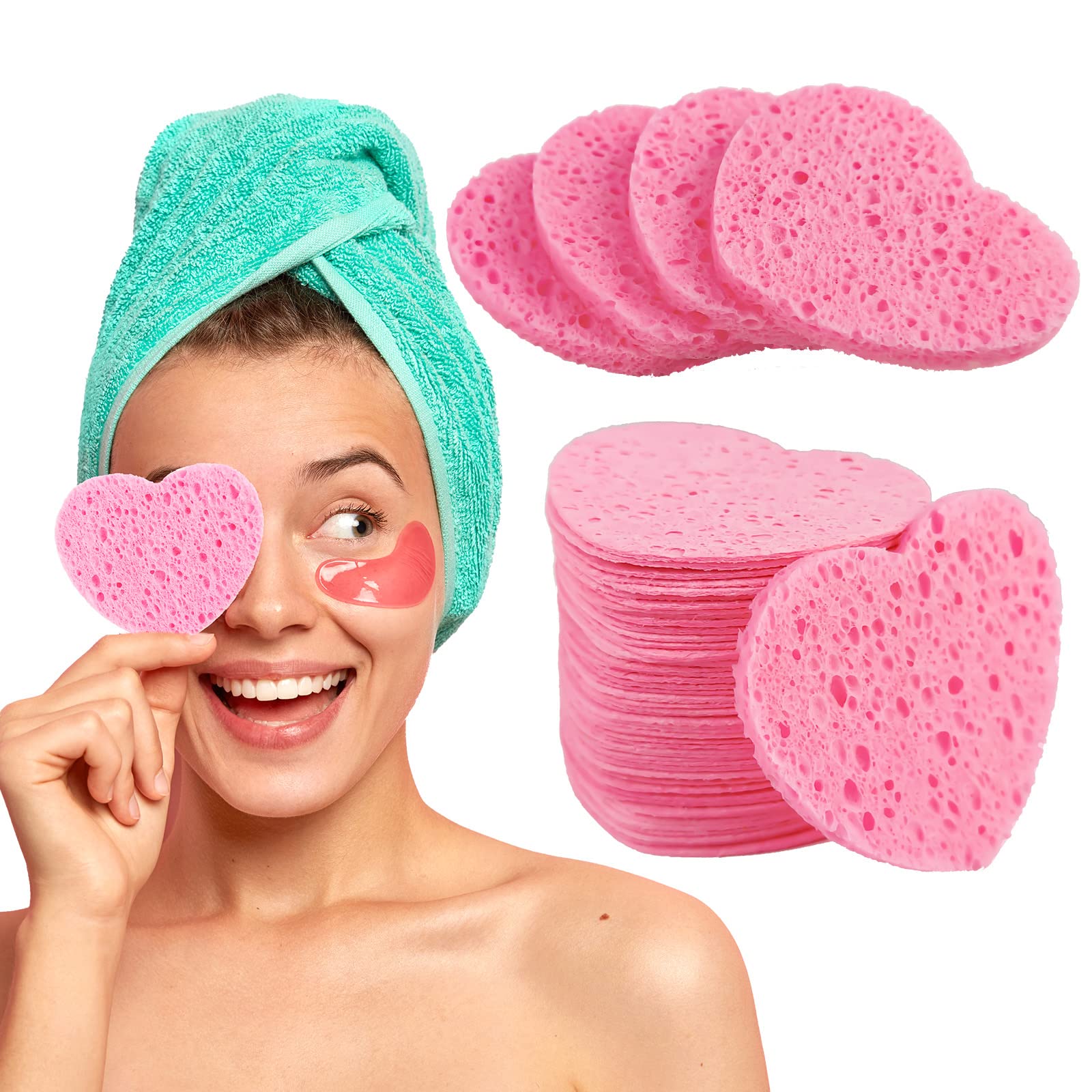 60-Count Compressed Facial Sponges for Cleansing Heart Shaped Face Sponges  Washing Heart Face Exfoliator Sponge 100% Natural Reusable Heart Facial  Sponge for Estheticians Cosmetic Spa Disposable