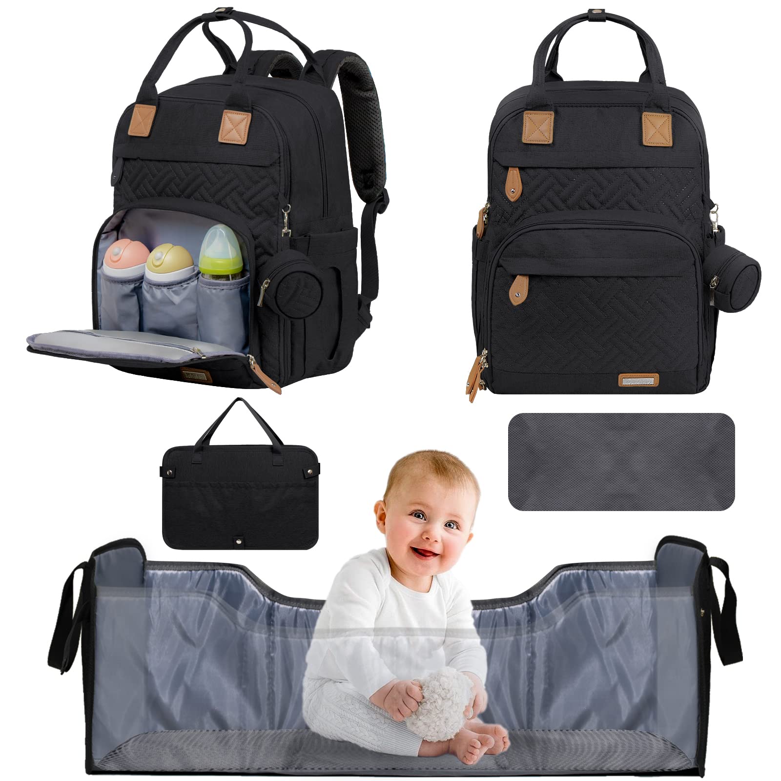 Diaper Bag Backpack with Changing Station, Diaper Bags for Baby Girl Boy,  Travel Baby Bag with Changing Pad, Pacifier Case and Stroller Straps, Baby  Registry Search (Black)