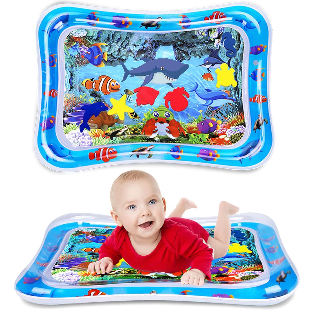 Tummy Time Water Mat Inflatable Baby Water Play mat for 3 6 9 Months  Newborn Girl & Boy Early Activity Center shark