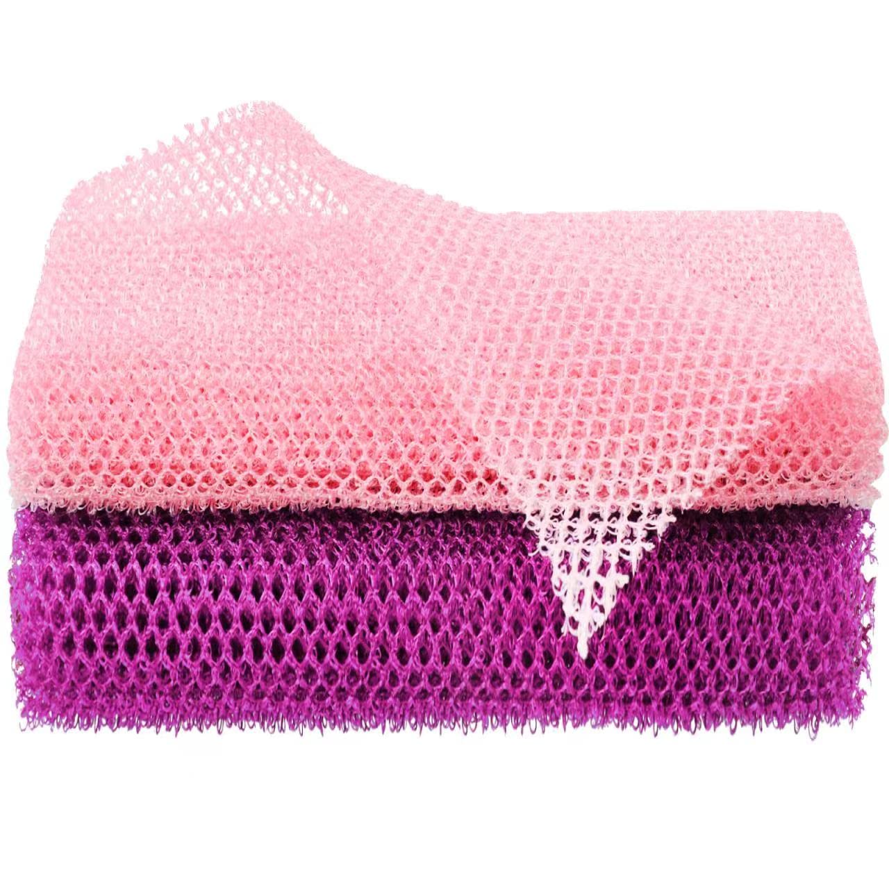 2 Pcs African Net Sponge African Exfoliating Net Long Exfoliating Bath Sponge  African Towel Exfoliating Nylon Net African Net Wash Cloths Multipurpose net  Back Scrubber for Shower(Pink Purple)