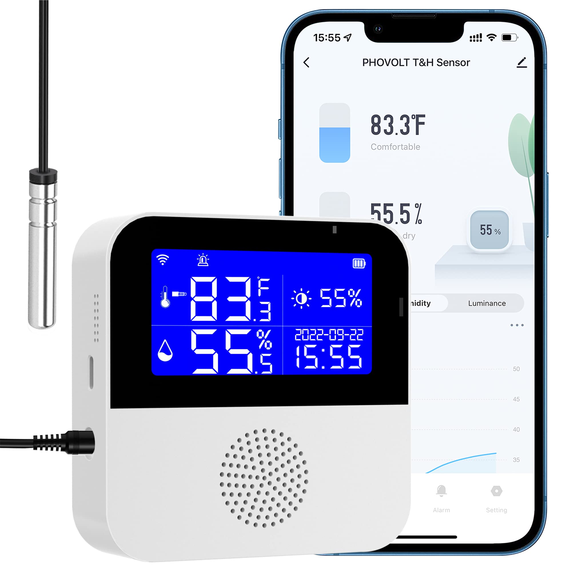 WiFi Hygrometer Thermometer Sensor with External Probe,Aquarium