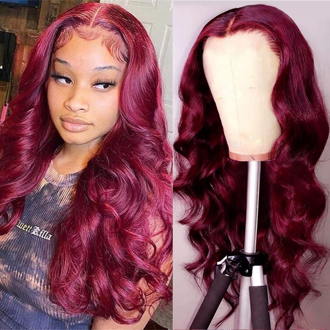 Burgundy Lace Front Wigs Human Hair 99j Body Wave 13x4 Lace Front Human Hair  Wig for Black Women 150% Density Red Wine Glueless Lace Frontal Wigs Pre  Plucked Bleached Knots with Baby