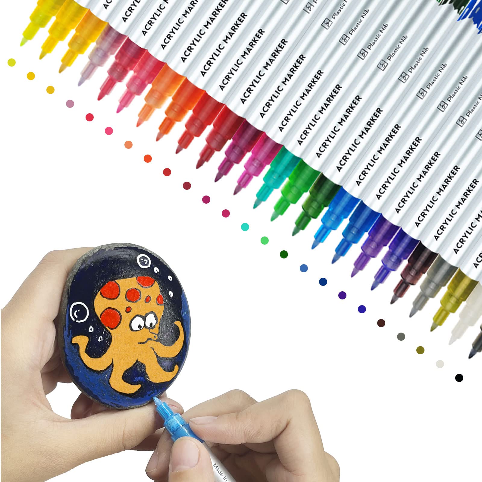 24-Colors Acrylic Paint Pens for Rock Paintings Suitable for Stone Ceramics  Glass Canvas Metal Wood DIY Craft and Painting Decoration Supplies  Ultra-fine Nib Waterborne Acrylic ink Pens Set