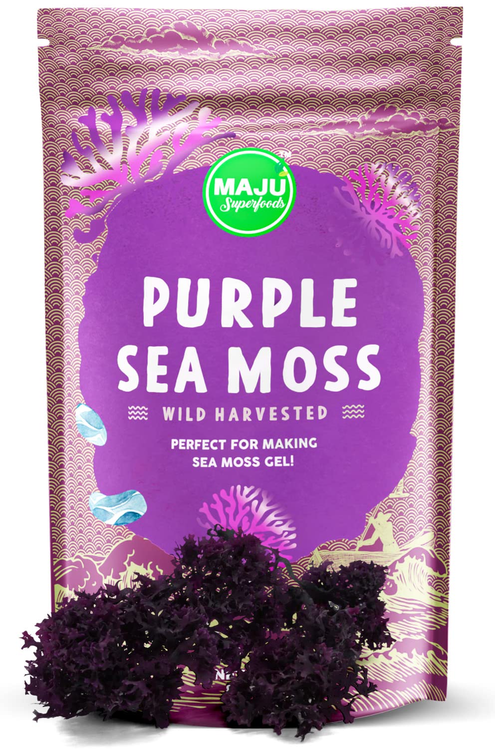 MAJU Raw Purple Sea Moss, Makes 120-Days+ of Gel, Real Bushy Chondrus  Crispus, Ocean Organic Harvested