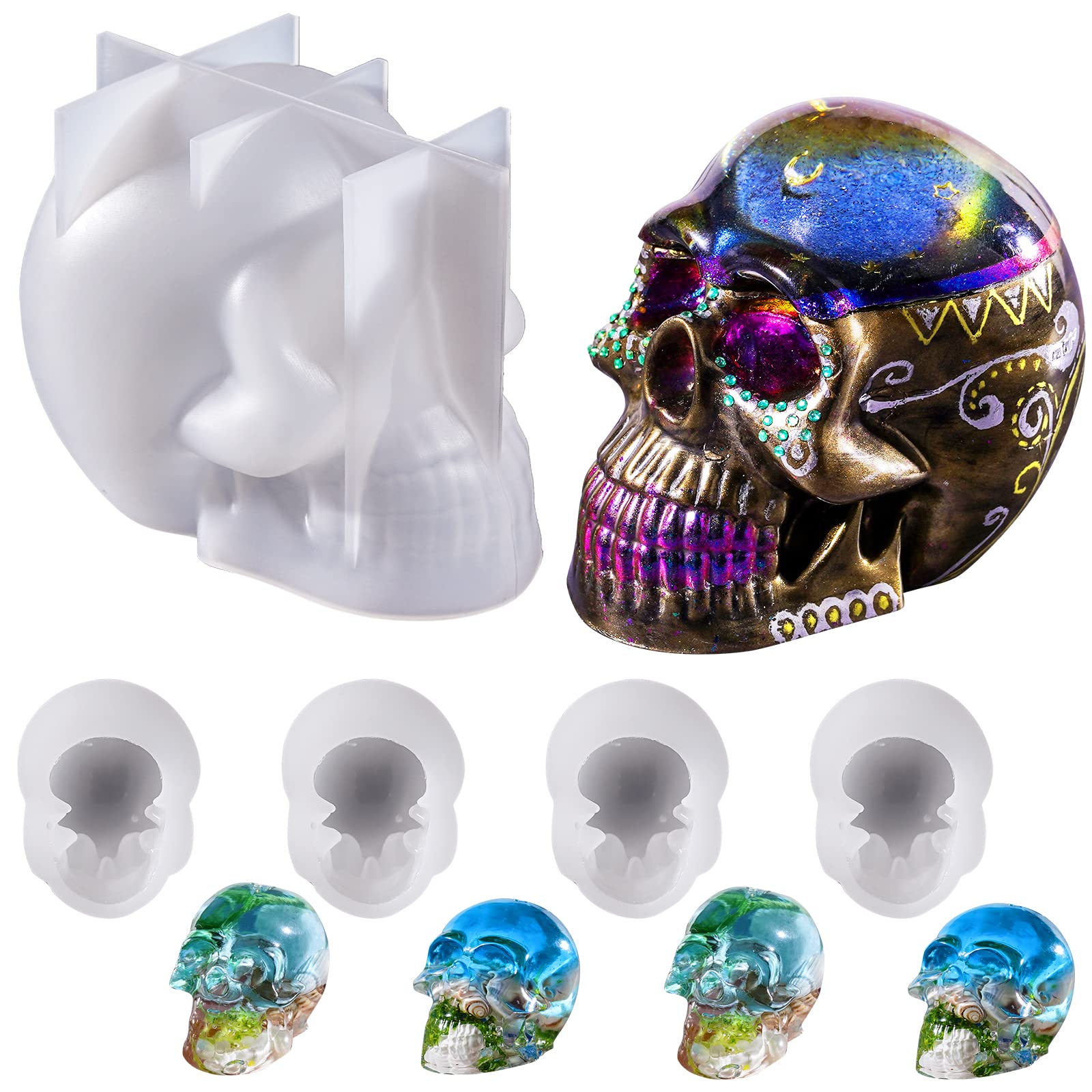 LET'S RESIN Resin Molds Silicone, 1 Pc Large Silicone Skull Epoxy Molds  with 4 Pcs Small Skeleton Epoxy Resin Molds for Resin Casting Art Crafts,  Candle Making, Home Decor, Pendants, Keychains
