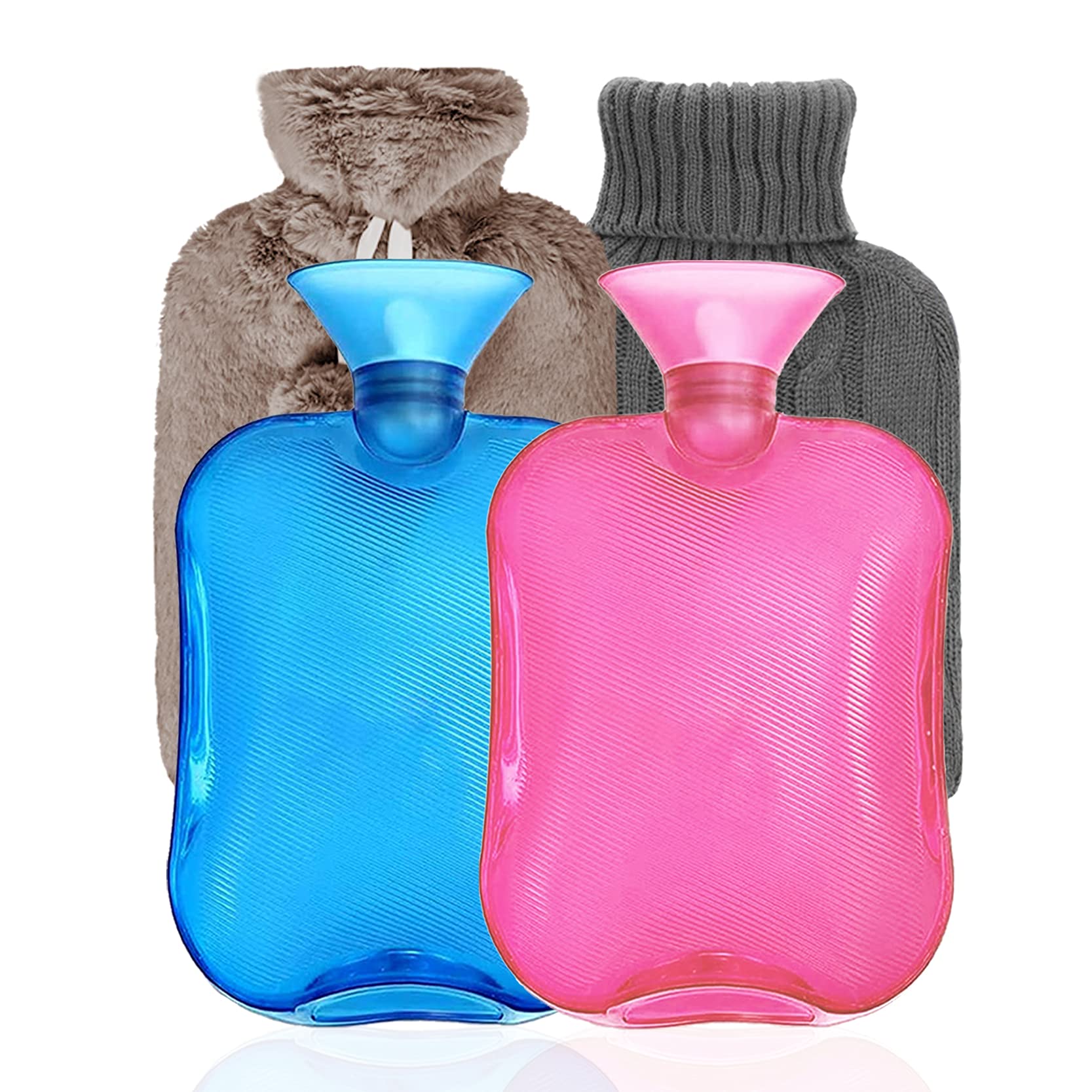 Hot Water Bottle (2 Liter), 2 Pack Hot Water Bag for Pain Relief, Menstrual  Cramps, Neck and Shoulders, Hot Cold Pack for Hot and Cold Therapy and Feet  Warmer,Silicone Hot Water Bottle