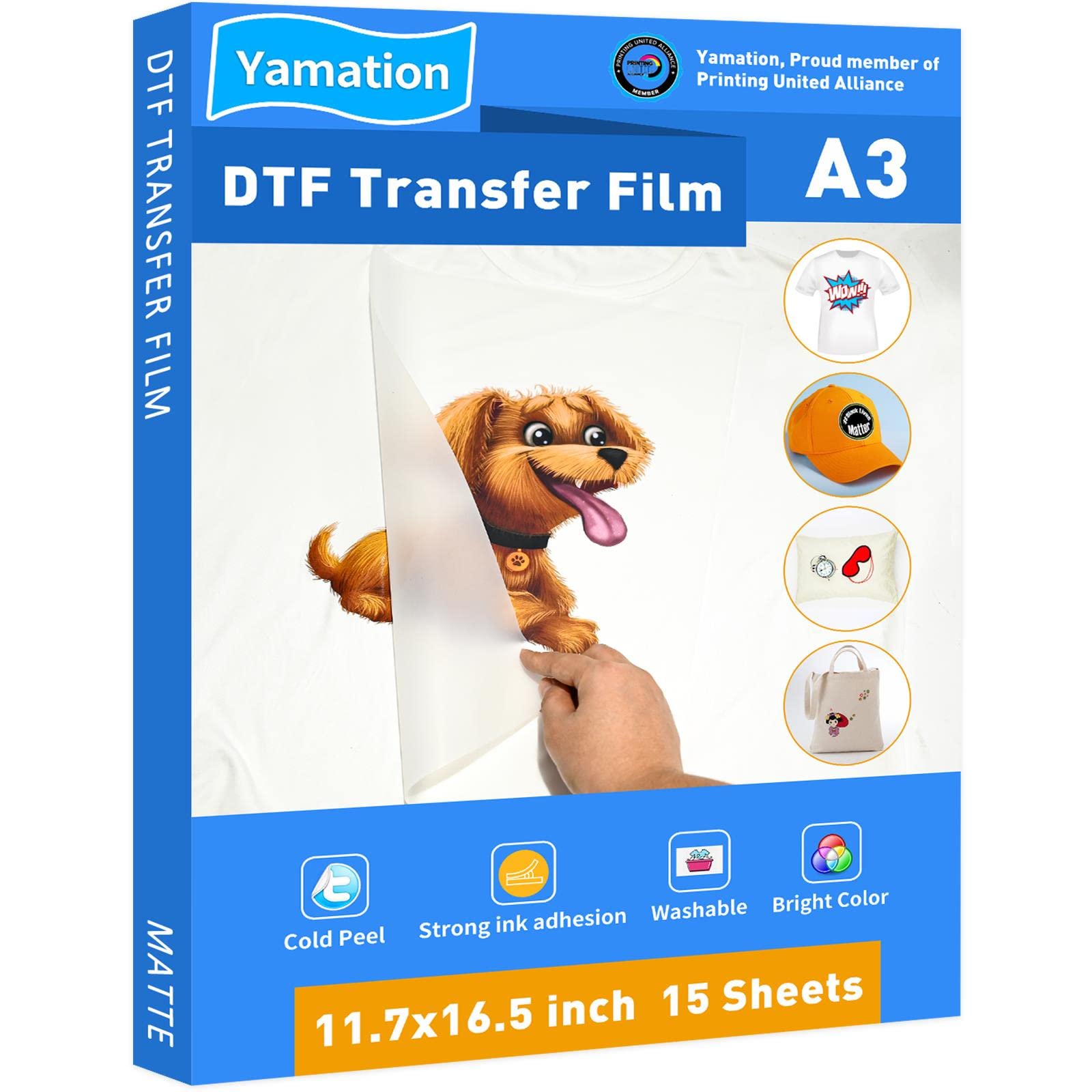 Yamation DTF Transfer Film: A3 (11.7 x 16.5) 15 Sheets Premium Double-Sided  Matte Finish PET Transfer Paper Direct to Film for T Shirts A3 15sheets