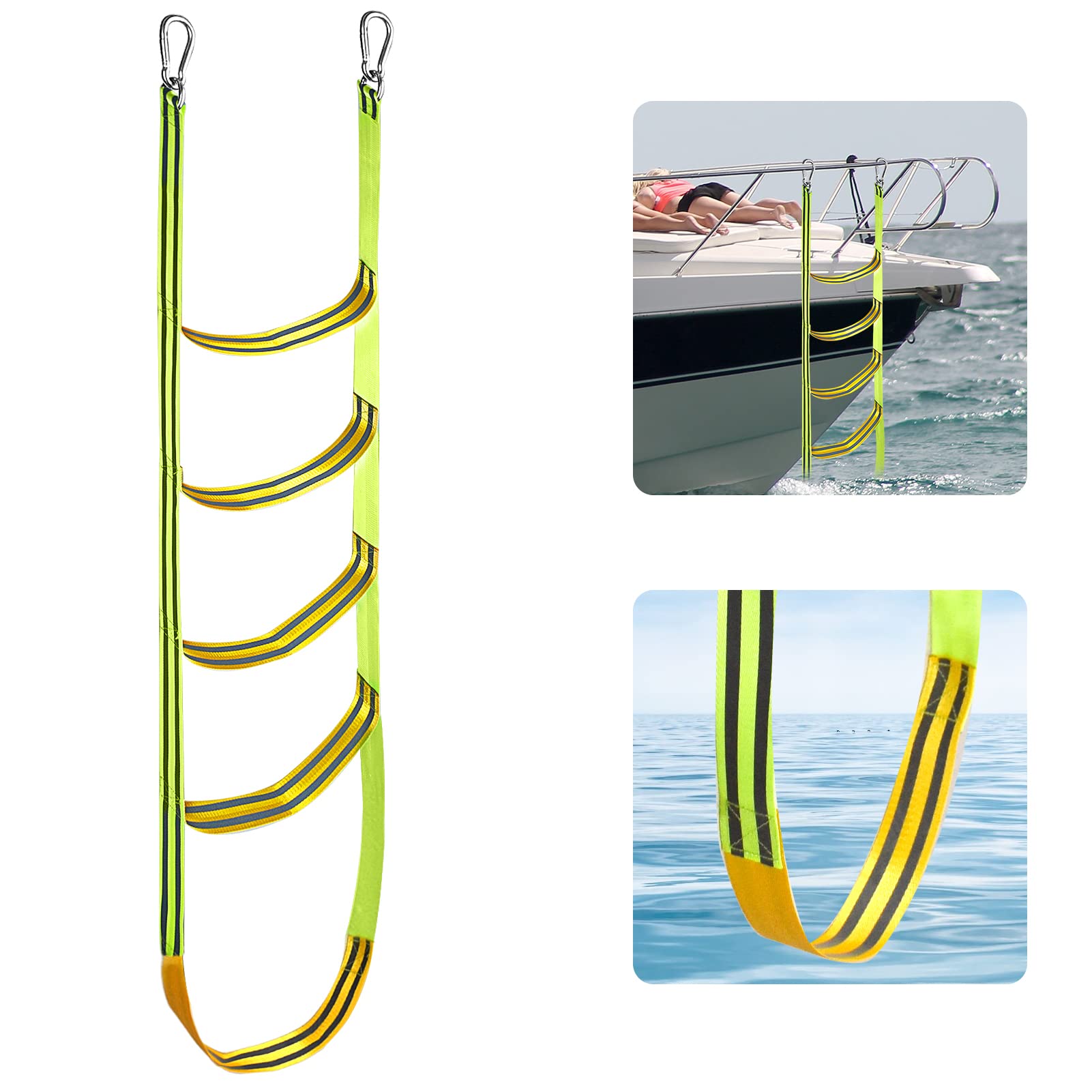 5 Step Portable Boat Rope Ladder Extension | Marine Swim Boarding Assist For Inflatable Boat, Kayak, Motorboat - Green | Buy Now With Express International Delivery