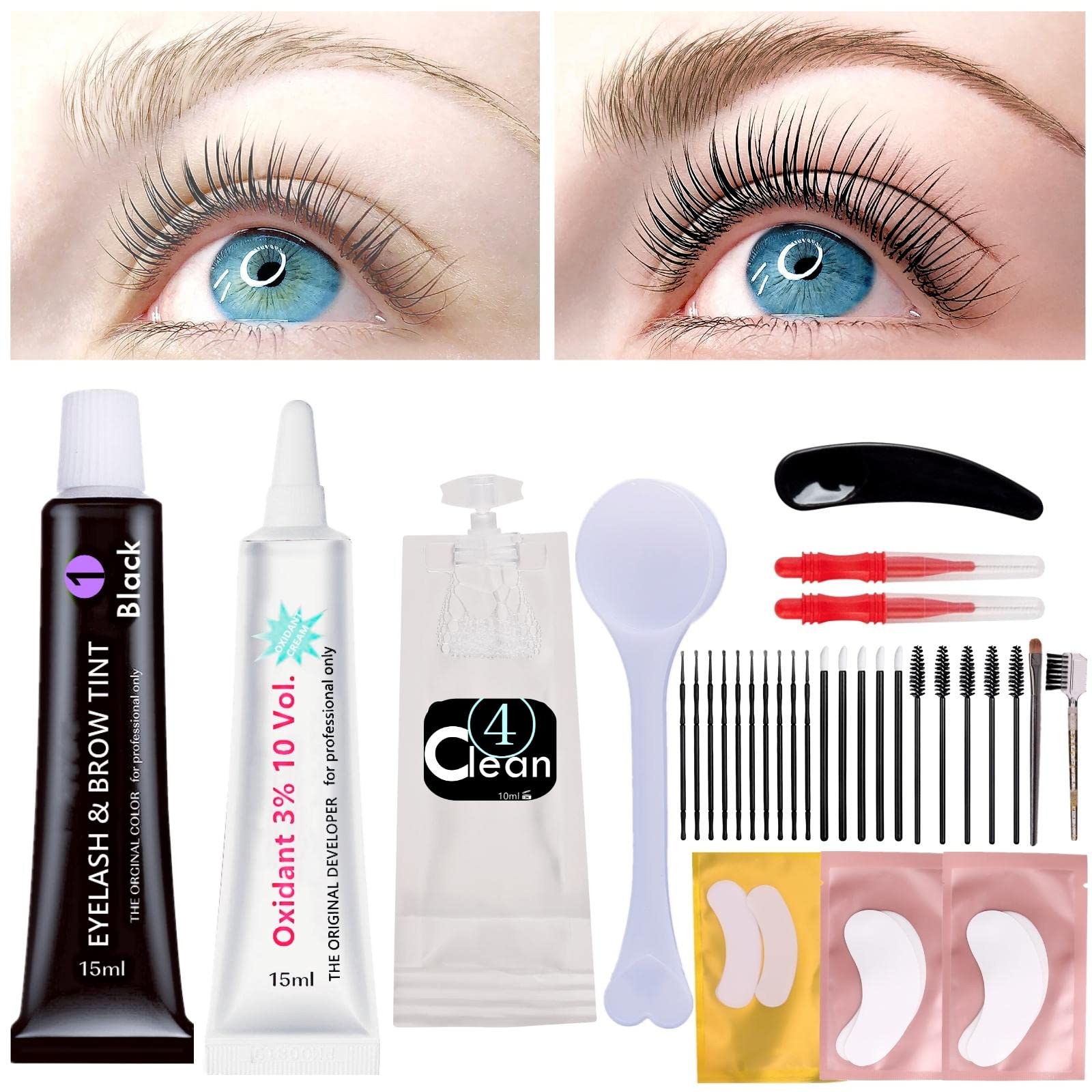 Lash T-i-n-t Kit Black 15ml Eyelash D-y-e Full Brow T.i.n.t. Set With Tools  DIY Eyelash Eyebrow T-i-n-ting Makeup At Home Be Voluminous And Energetic  For 6 Weeks(Black Stain Mascara Look)