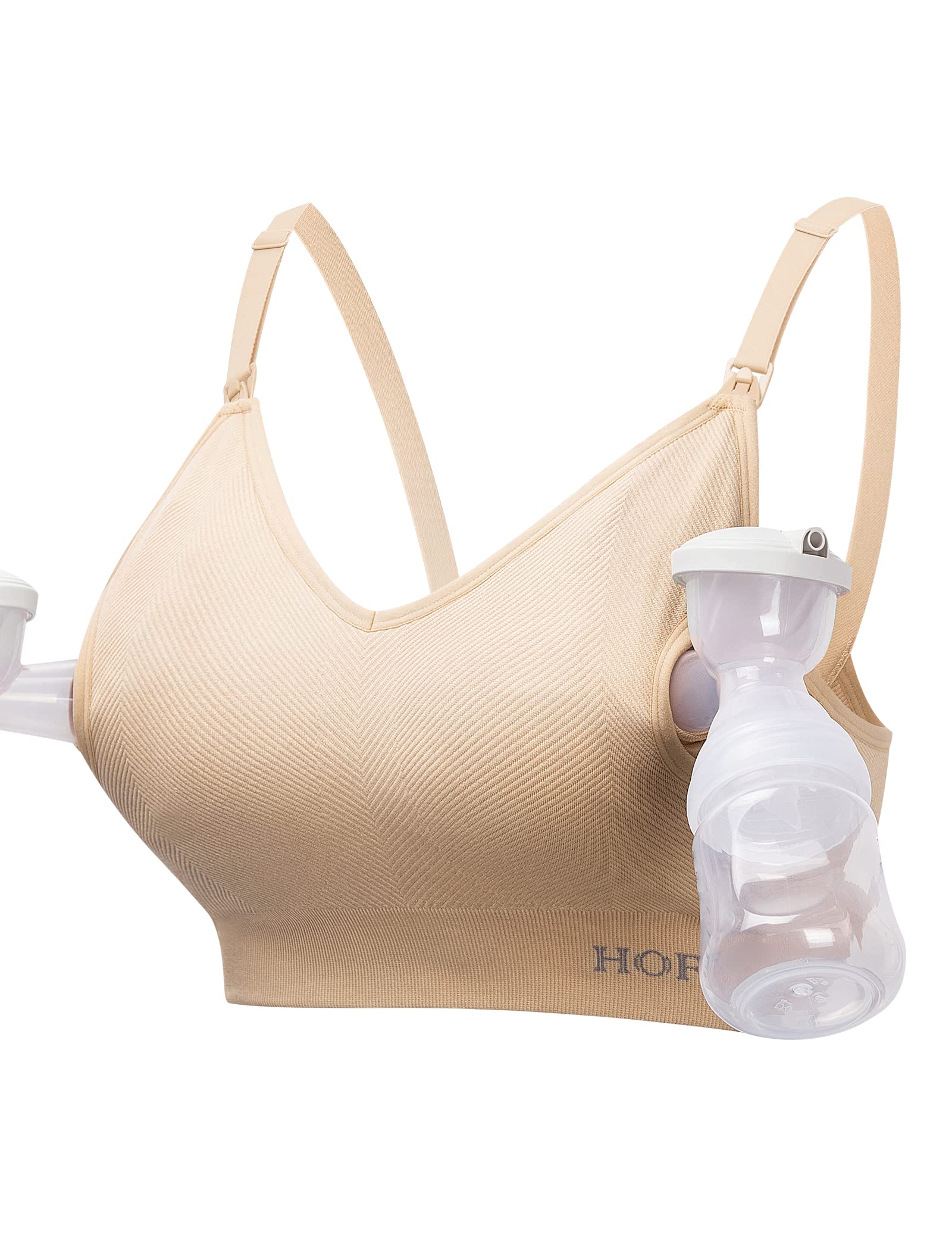 HOFISH Hands Free Pumping Bra Women Sport Bras Seamless Padded Nursing  Maternity Bra for Pregnancy/Breastfeeding/Working Out S-2XL L Pumping  Bra:beige X 1