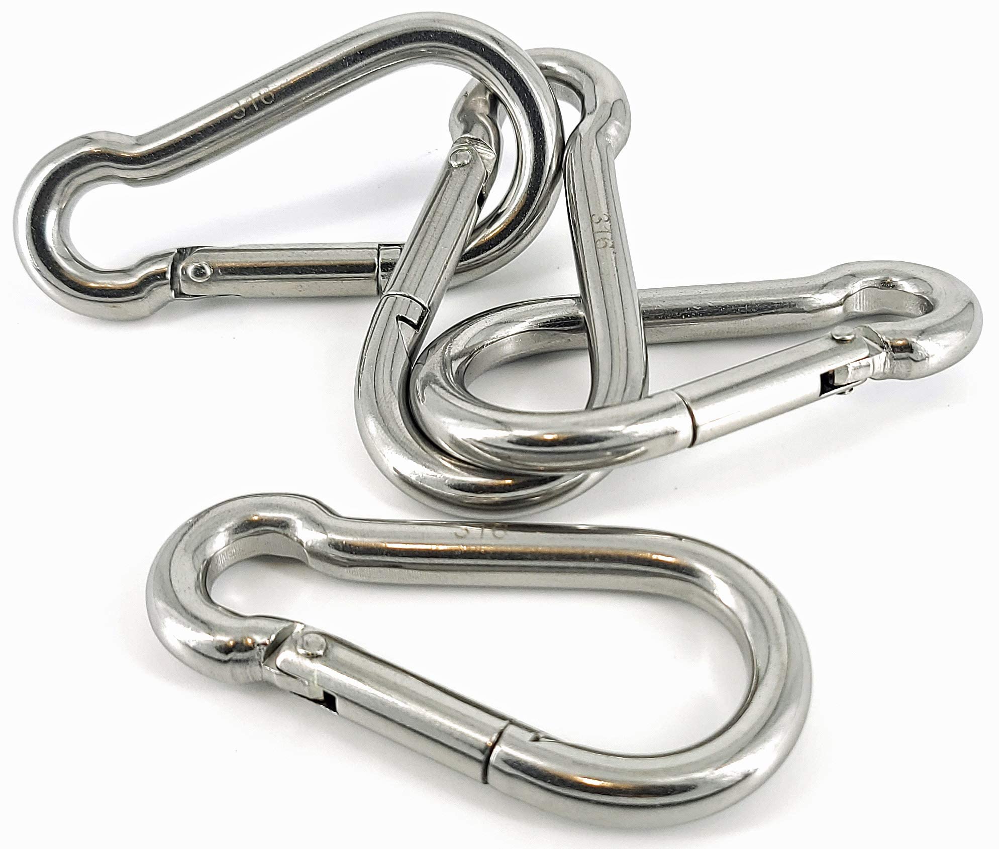 Marine Grade 316 Marked Stainless Steel Carabiner Clips, Heavy Duty Spring Snap  Hooks for Gym, and