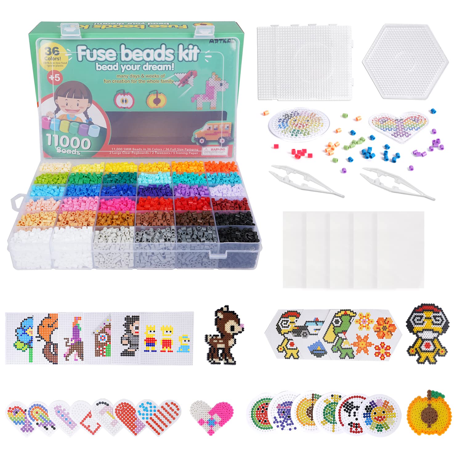 Artkal Fusion Beads Kit 11000 36 Colors Melting Beads Kit with 5