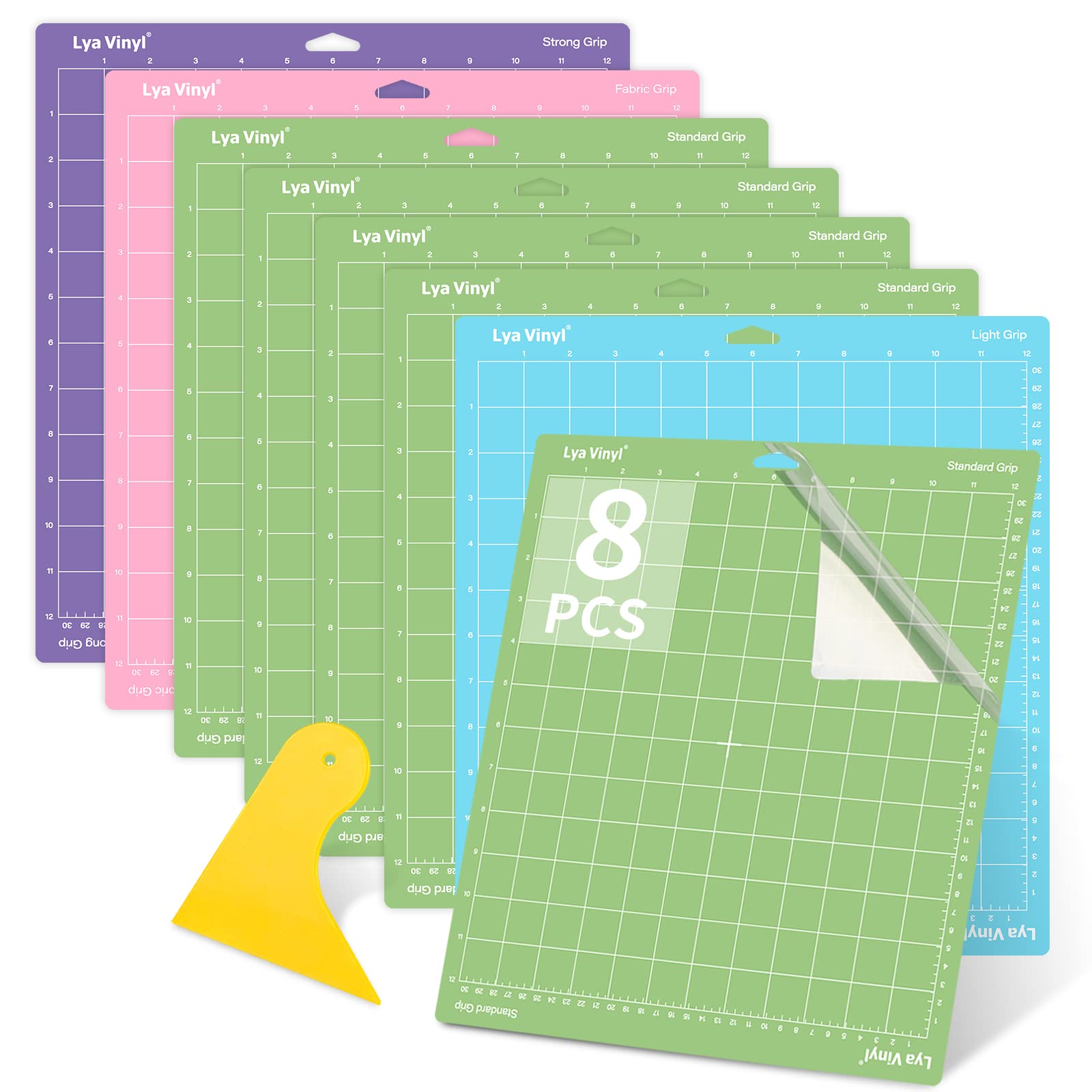 Cutting Mats for Cricut - Lya Vinyl 8 Pack Variety Cutting Mats 12x12 INCH,  Cutting Mats for permanent Vinyl(StandardGrip, LightGrip, StrongGrip,  FabricGrip) for Explore Air Series & Accessories Multicolor