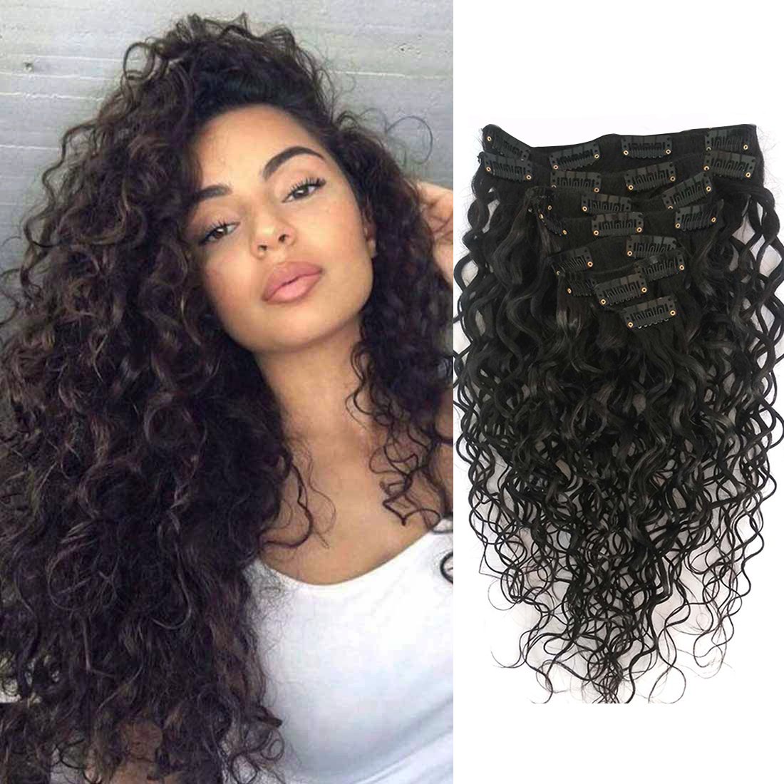 Doren Deep Curly Clip In Human Hair Extensions for Women 8Pcs 20Clips 120g  8A Virgin Remy Brazilian Wavy Curly Hair Natural Color 16 Inches 16 Inch  Deep Curly