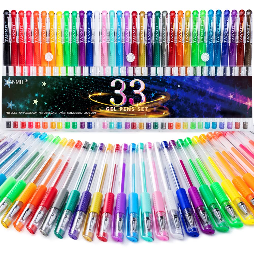 TANMIT Gel Pens 33 Color Gel Pen Fine Point Colored Pen Set with