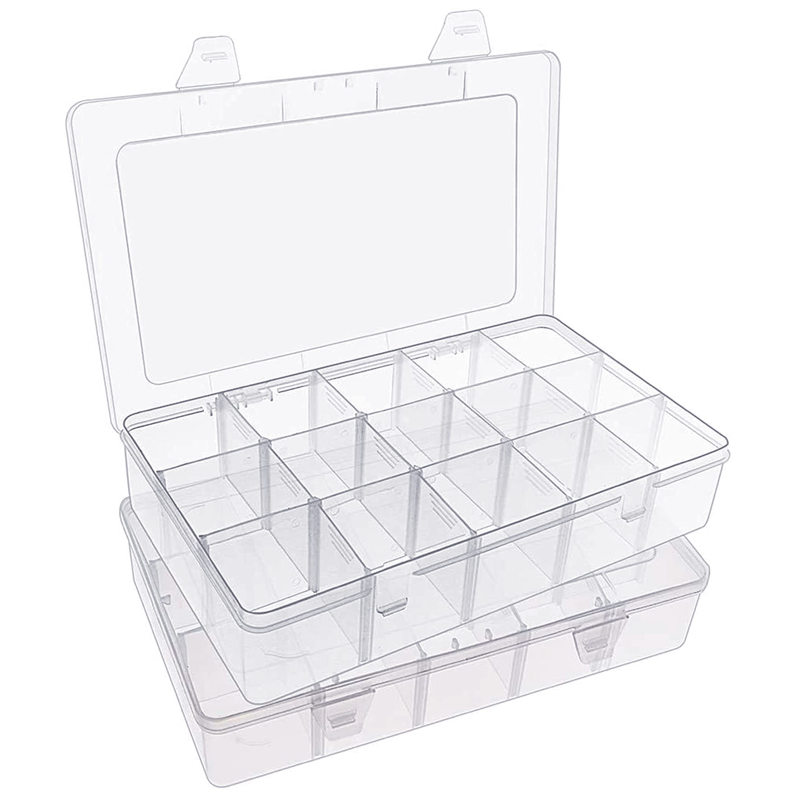 6 Pack Plastic Jewelry Organizer Box, 15 Little Grids Plastic Storage Boxes  with Removable Dividers for Art and Crafts, Clear 