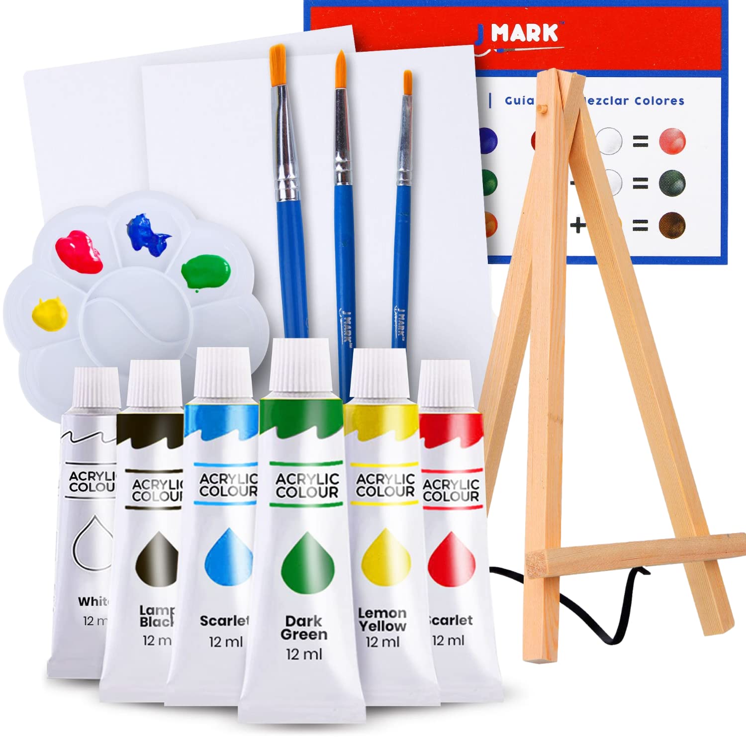 J MARK Paint Set Mini Canvas Acrylic Painting Kit with Wood Easel