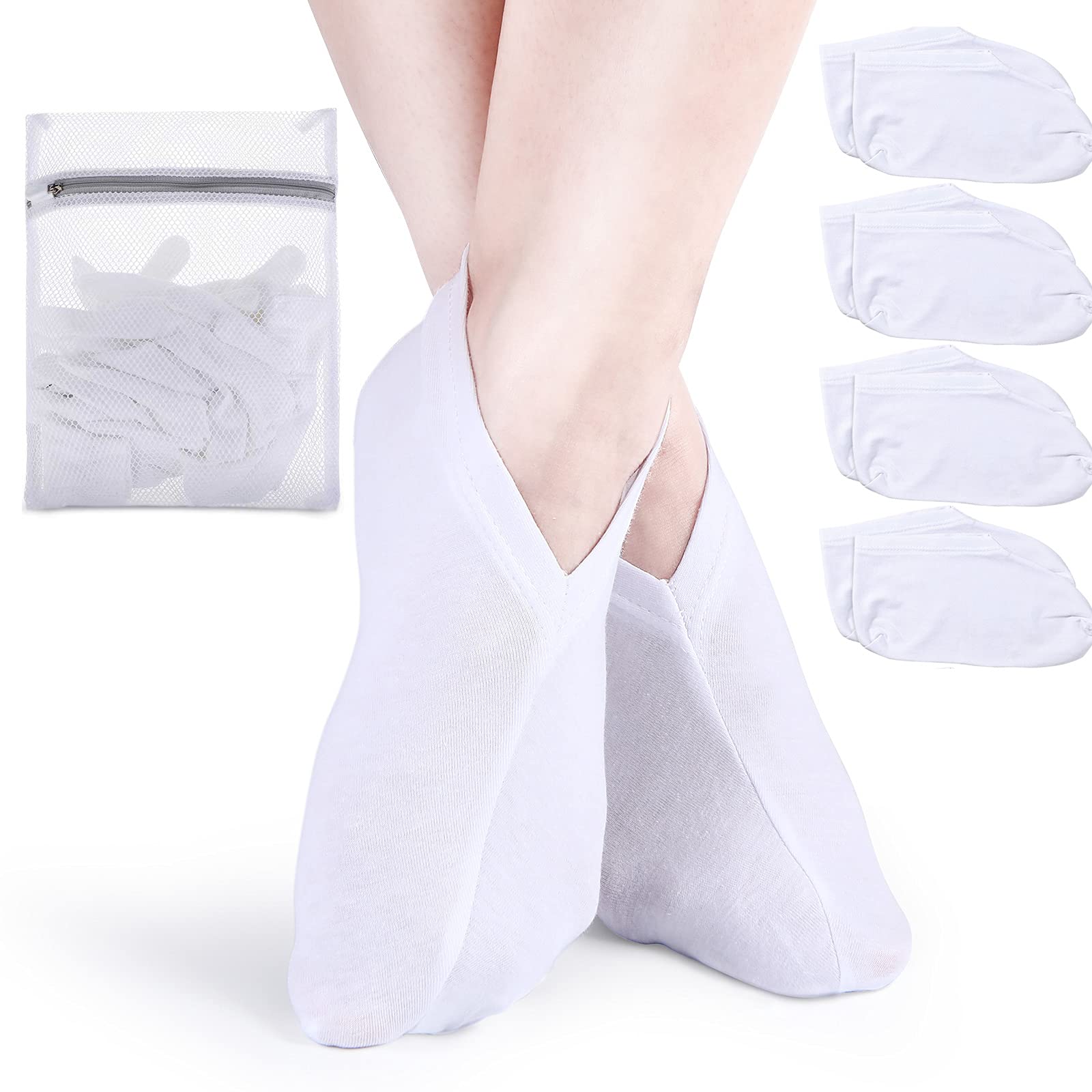 4 Pairs Moisturizing Socks Overnight Spa Socks White Dry Feet Socks  Cosmetic Therapy Socks with Wash Bag Moisture Enhancing Socks Overnight  Absorbing Socks for Repair Dry and Cracked Rough Skin