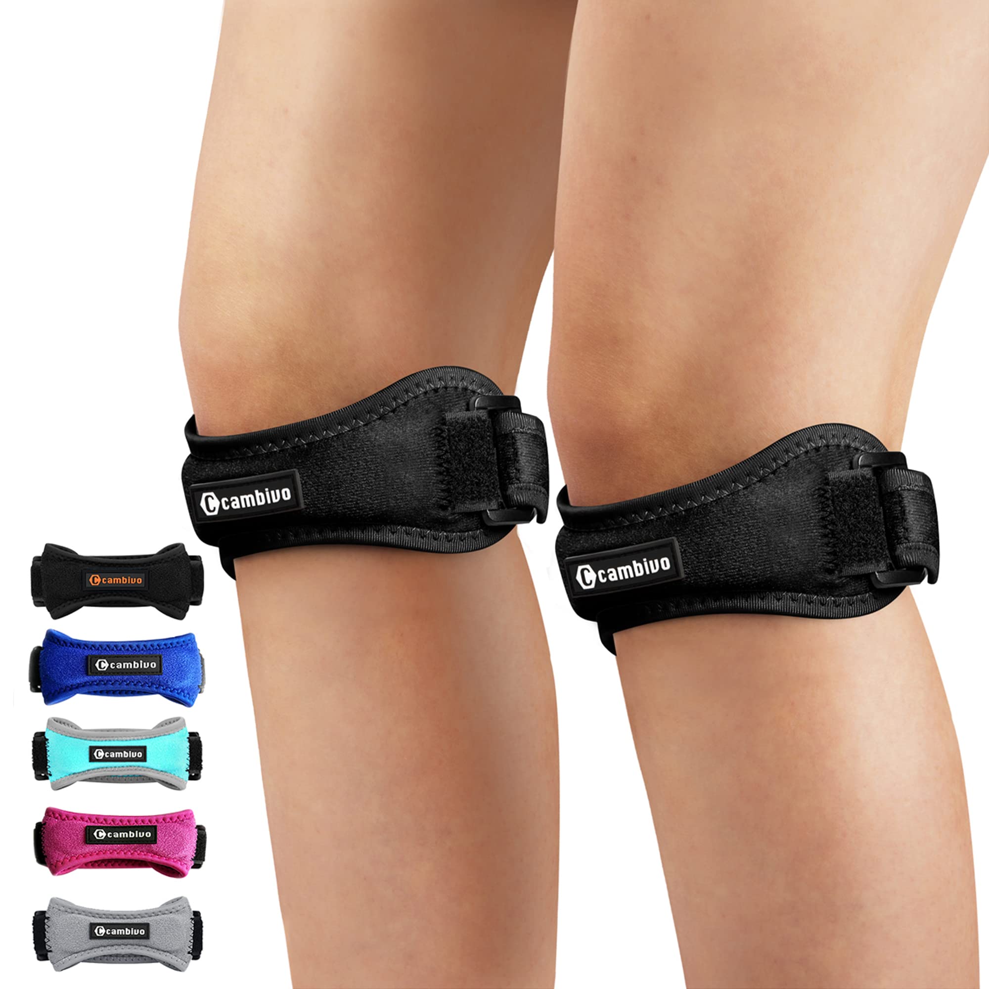 CAMBIVO 2 Pack Patella Knee Strap, Adjustable Knee Brace Patellar Tendon  Stabilizer Support Band for Knee Pain Relief, Jumpers Knee, Tendonitis,  Basketball, Running, Hiking, Volleyball, Tennis, Squats Black