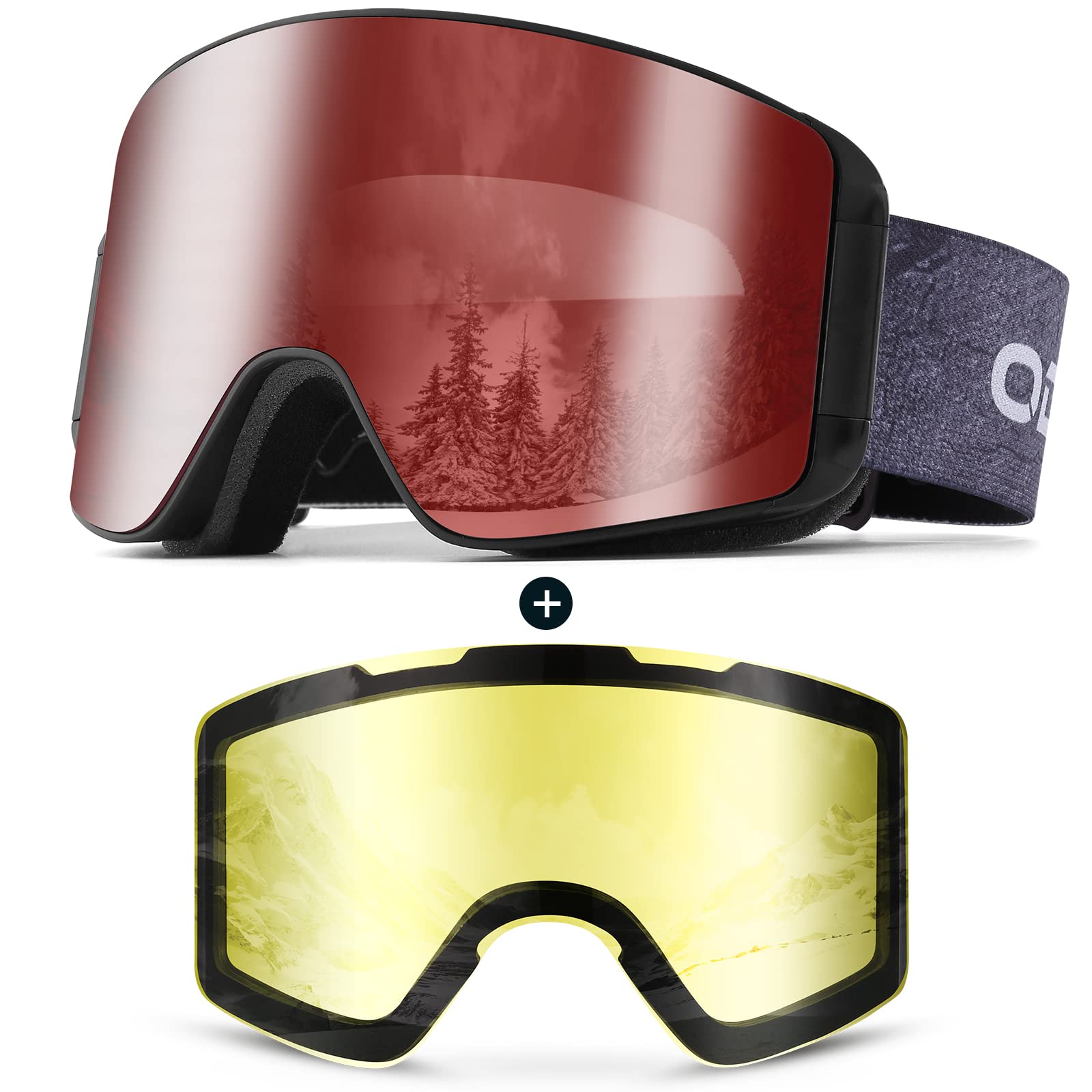 Odoland Ski Goggles with Detachable Lens, Frameless
