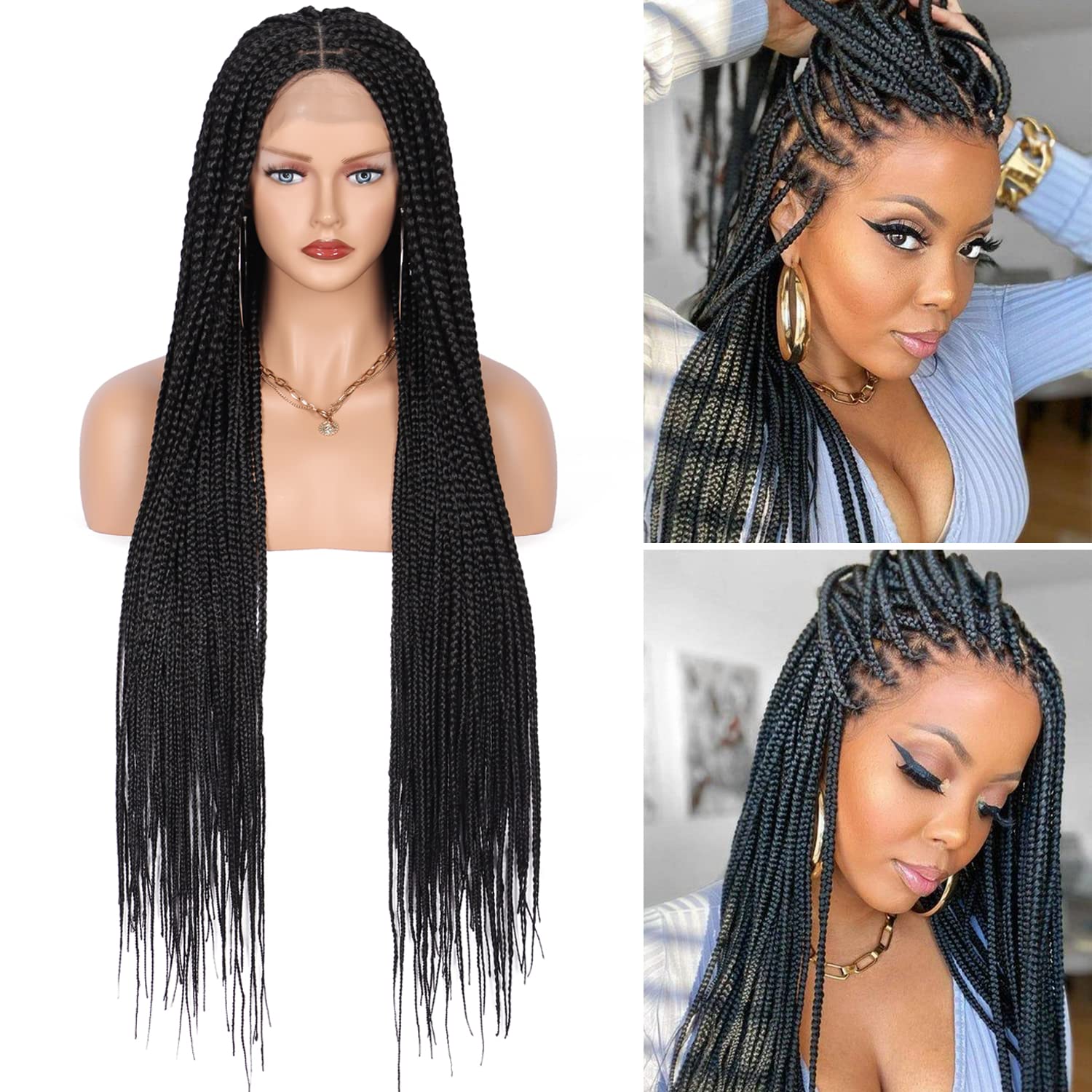 Fecihor 36 Full double Lace Front Box Braided Wigs Knotless