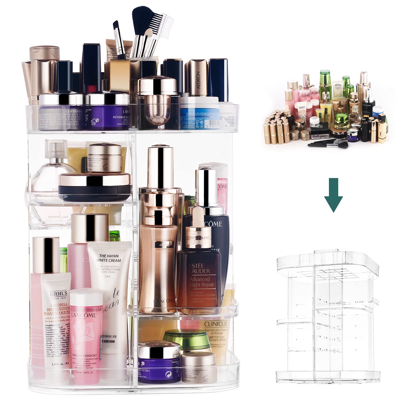 CONNOO 360 Rotating Makeup Organizer Storage, DIY Adjustable Carousel