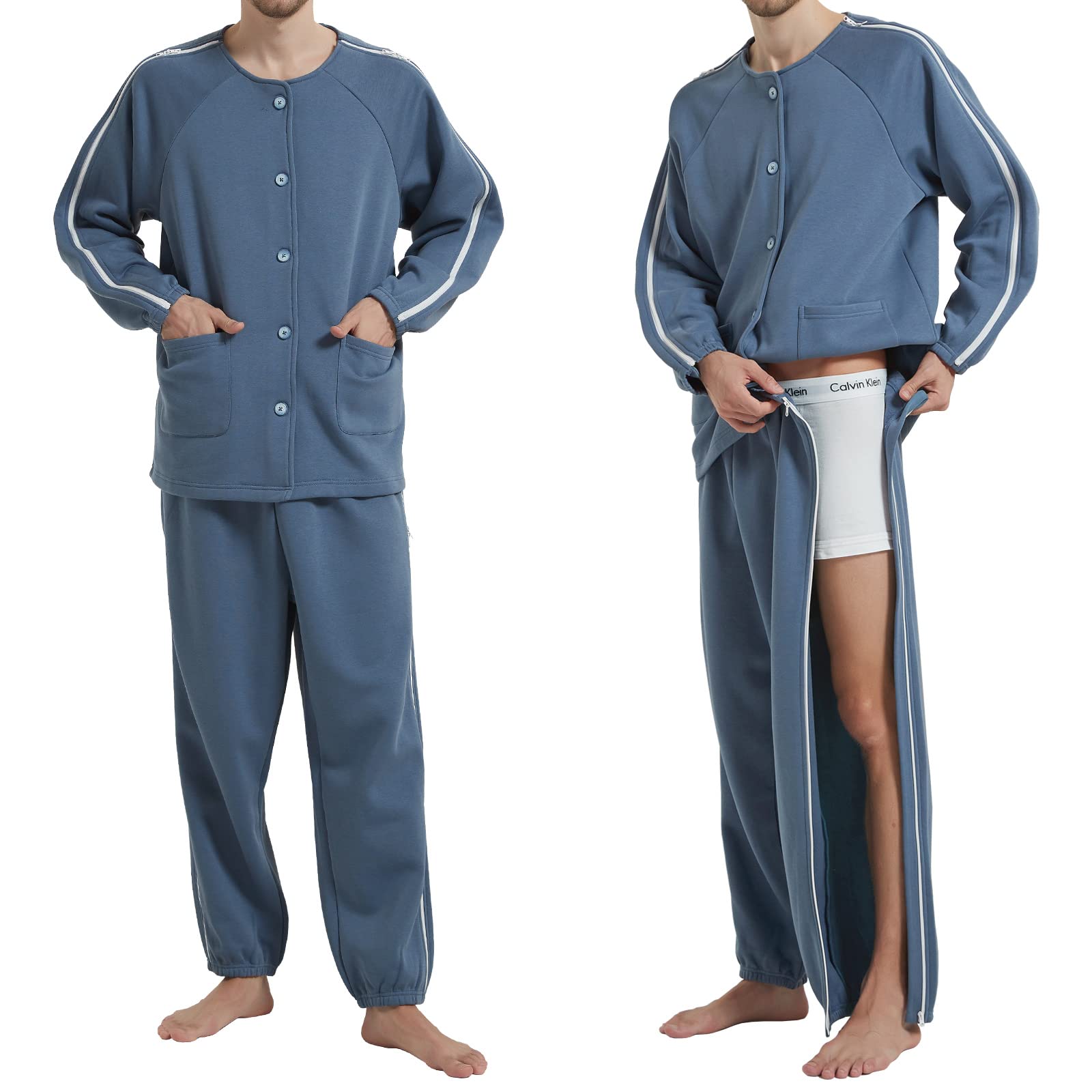YOSINISO Bedridden Patient Clothing, Fleece Lining Double Slider Zipper ...