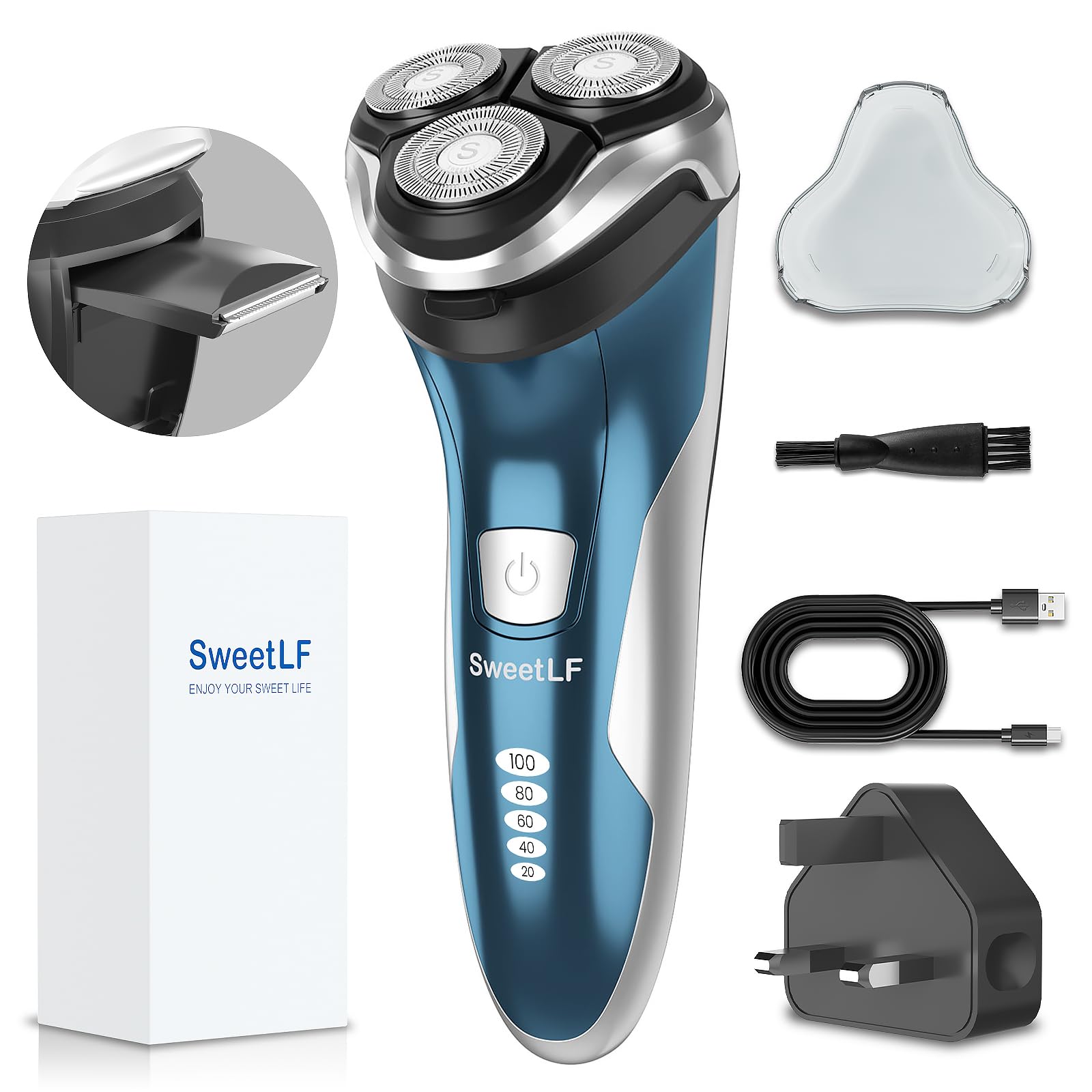 SweetLF Electric Razor for Men (120Mins Shaving Time & Fast UK Adapter