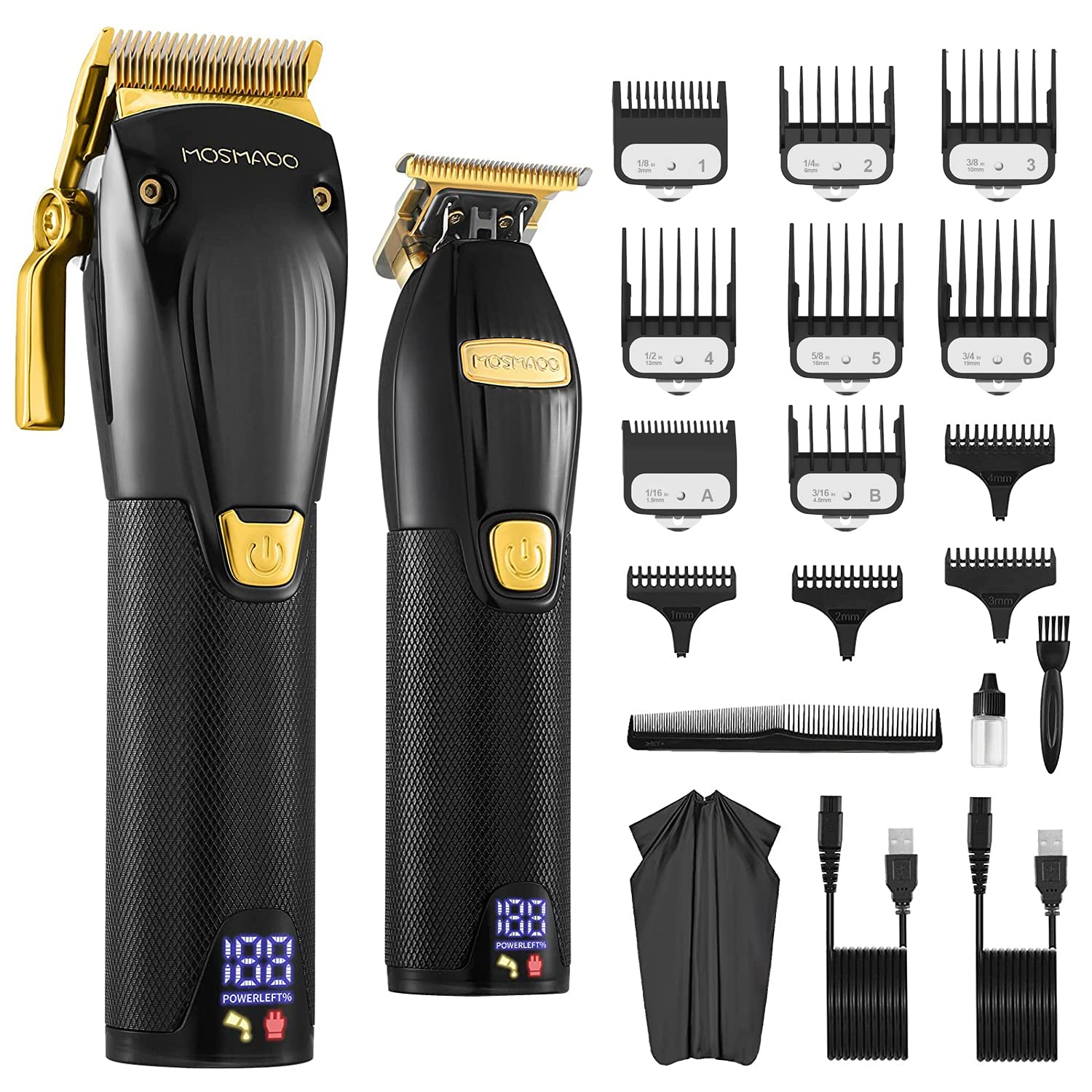 MOSMAOO Professional Cordless Hair Clippers and Hair Trimmer Combo Set for  BarbersStylists, Clippers for Hair Cutting