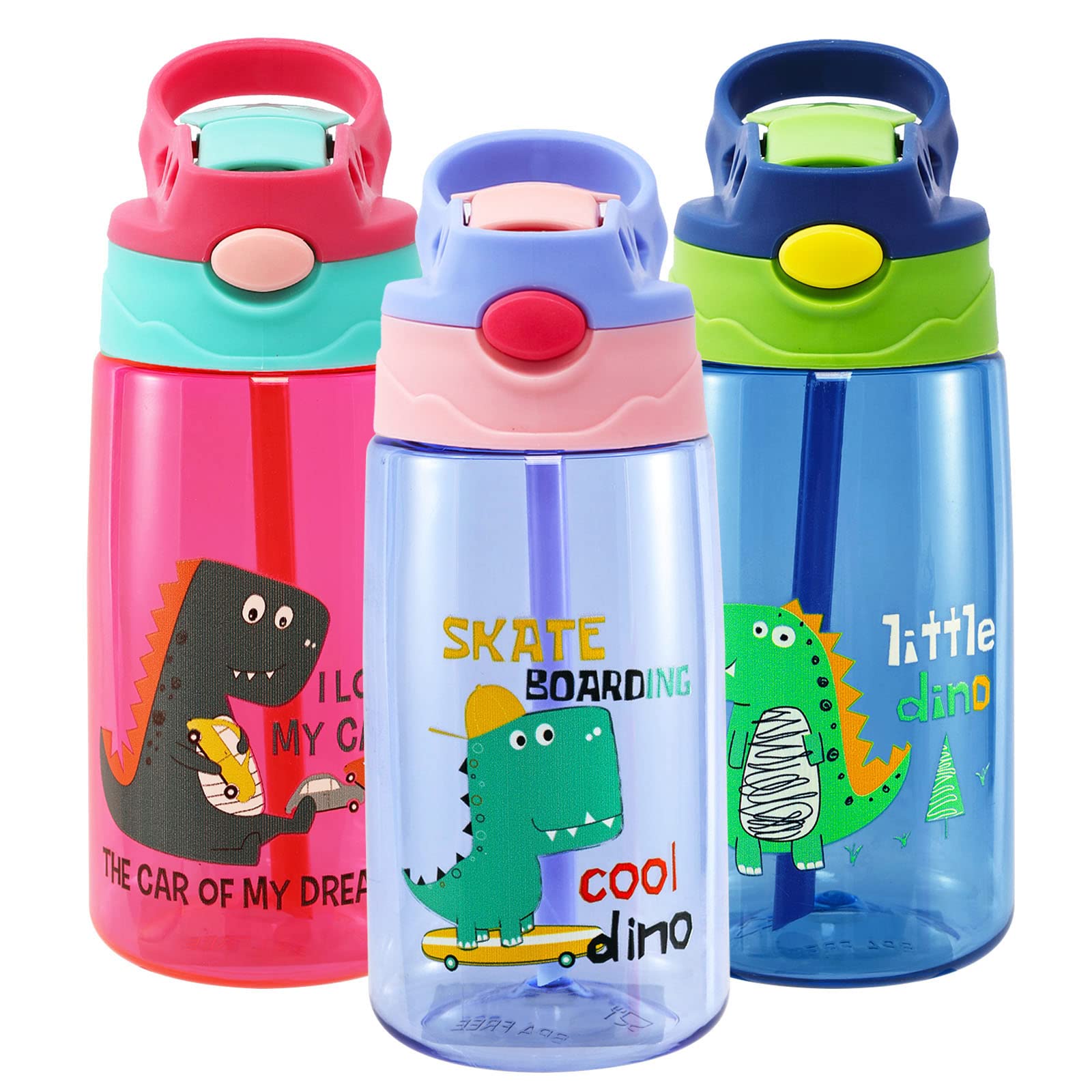 16 Oz Cute Water Bottle For School Kids Girls And Boys,bpa Free Tritan &  Leak Proof One Click