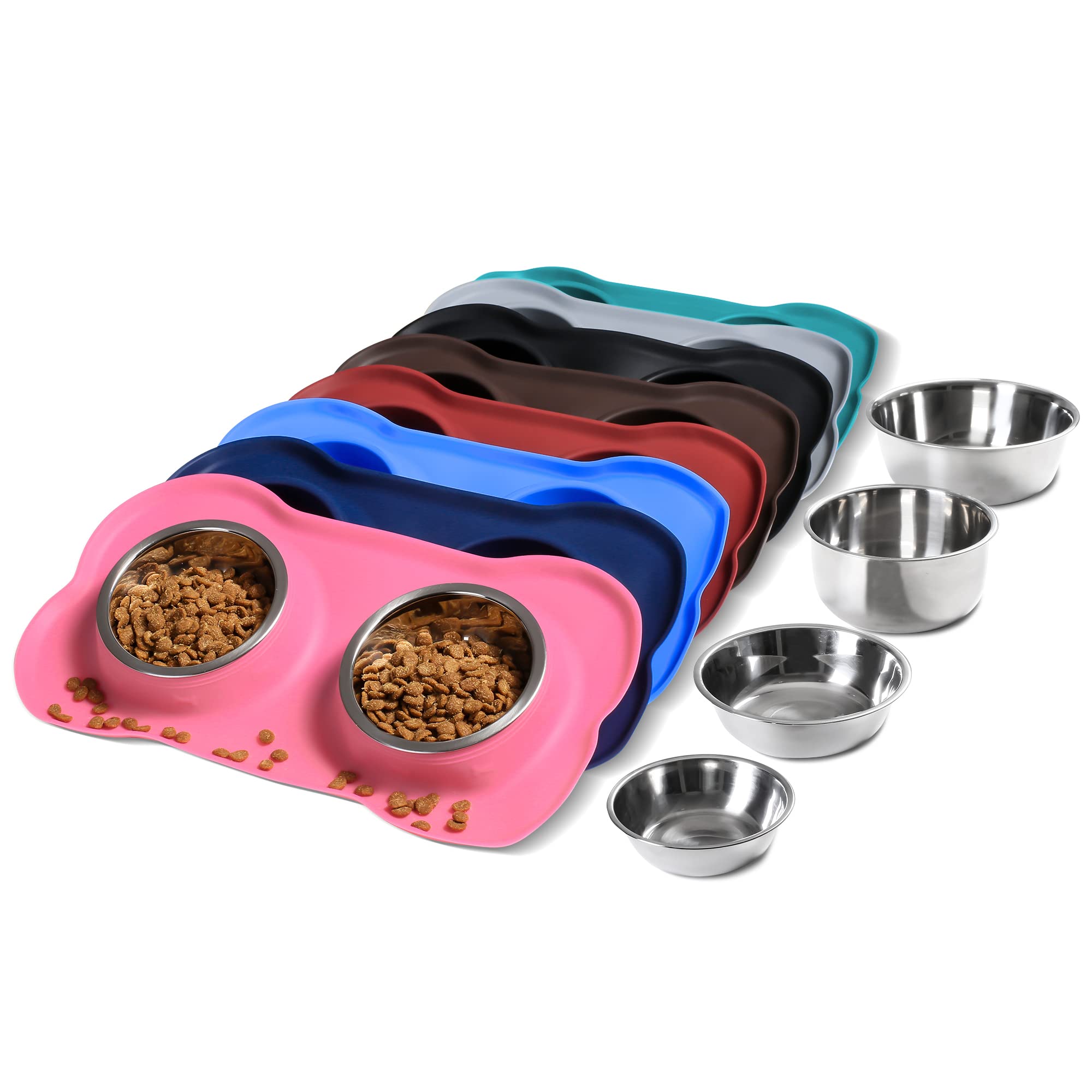 Hubulk Pet Dog Bowls 2 Stainless Steel Dog Bowl with No Spill Non-Skid  Silicone Mat