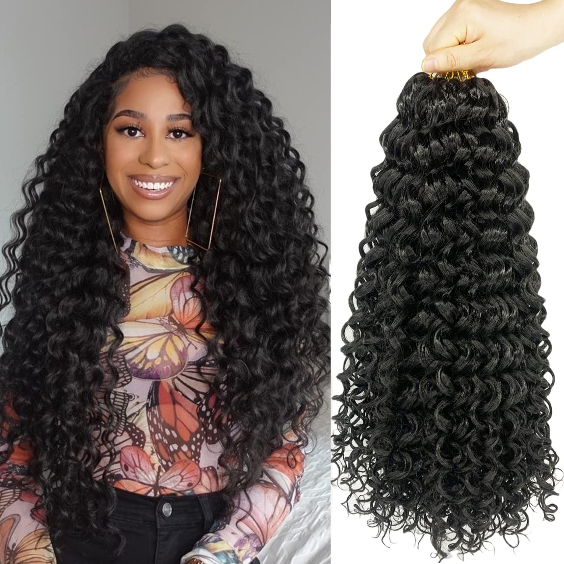 ENBEAUTIFUL 18 Inch 8 Packs Curly Crochet Hair Pre-looped Beach Curl Water  Wave Crochet Hair Deep Wave Wavy Braids Curly Crochet Hair For Black  Women(18inch, 8packs, 1b) 18 Inch (Pack of 8) 1B