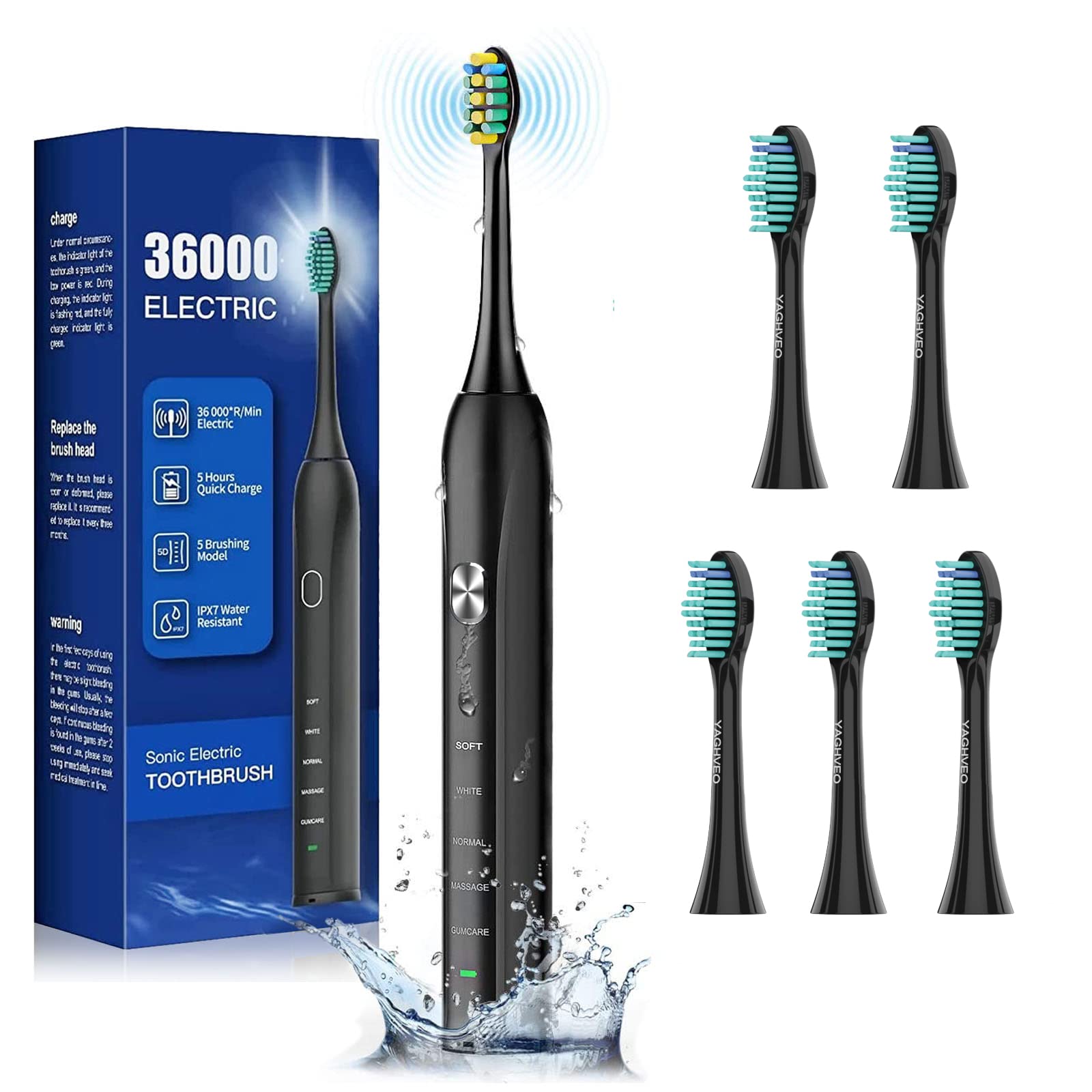 Electric Toothbrush for Adults, YAGHVEO Sonic Toothbrush, Deep Clean, 5 ...