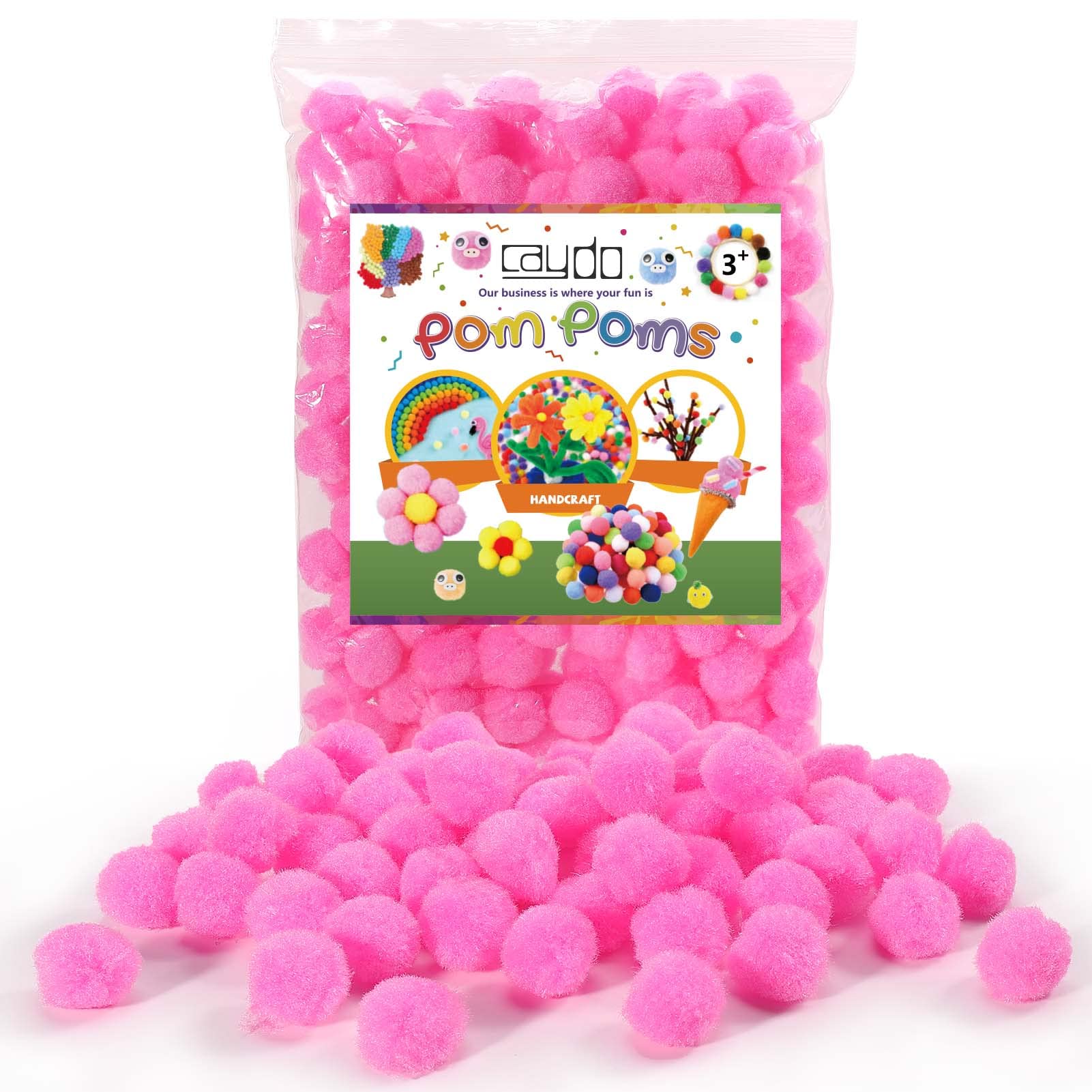 Caydo 200PCS Pink Pom Poms 1 Inch Pom Poms for Arts and Crafts Mother's Day  Gift Kids Creative Crafts Project