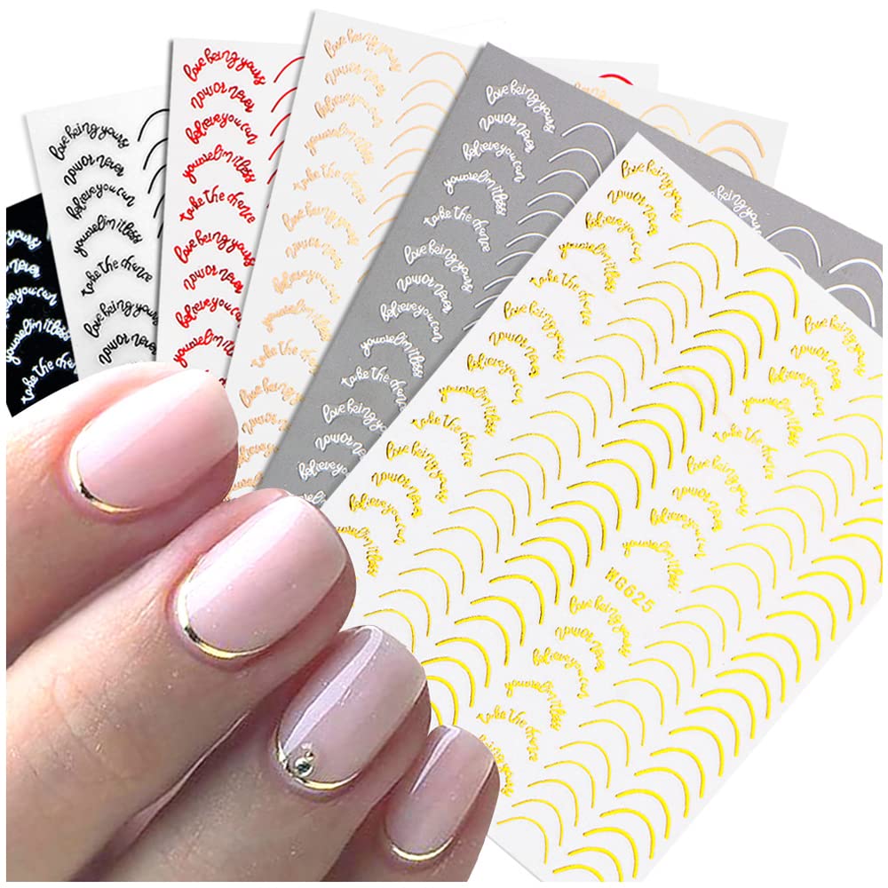 6 Sheet Gold French Fashion Line Nail Art Stickers Decals 3D Self-Adhesive  Nail Decals Gold Line Silver Line Nail Decorative Stickers Nails Art Design