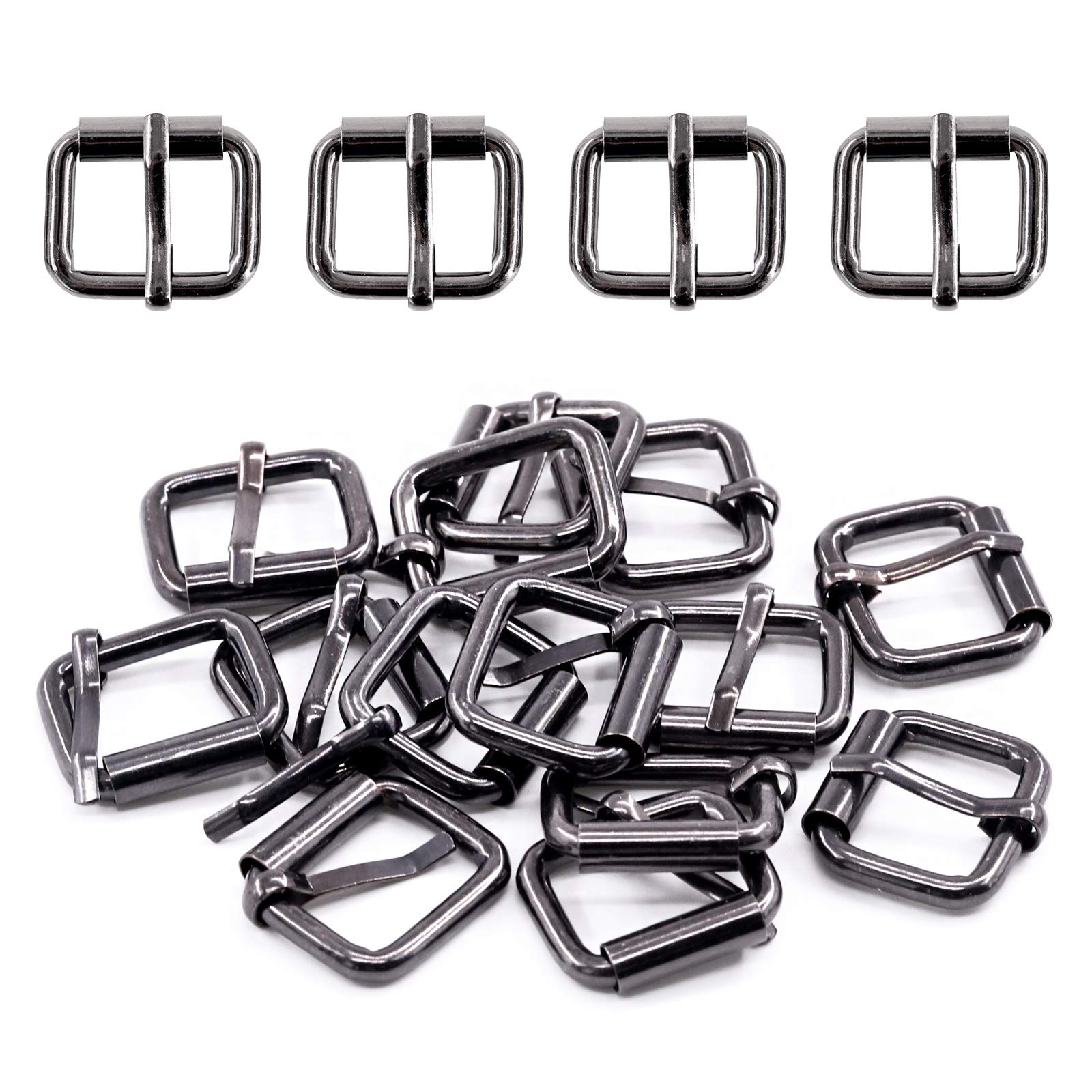 Swpeet 60Pcs Heavy Duty 3/4 Inch - 20mm Gun-Black Multi-Purpose Metal  Roller Buckles Metal