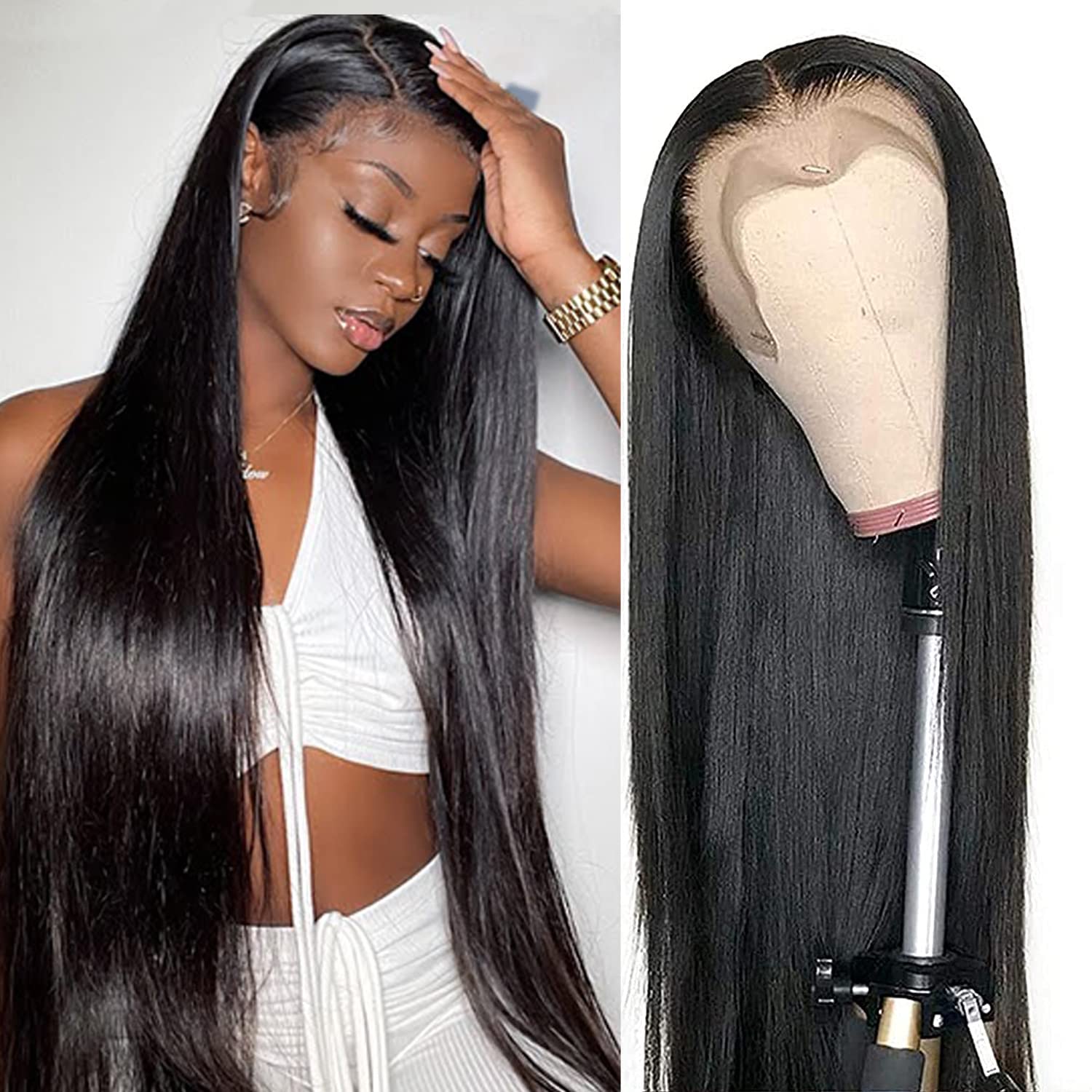 Lace Front Wigs Human Hair Straight Human Hair 13x4 Lace Frontal Wigs For  Black Women With Baby Hair 180% Density Transparent Brazilian Virgin Human Hair  Wig Pre plucked Hair Natural Color (24