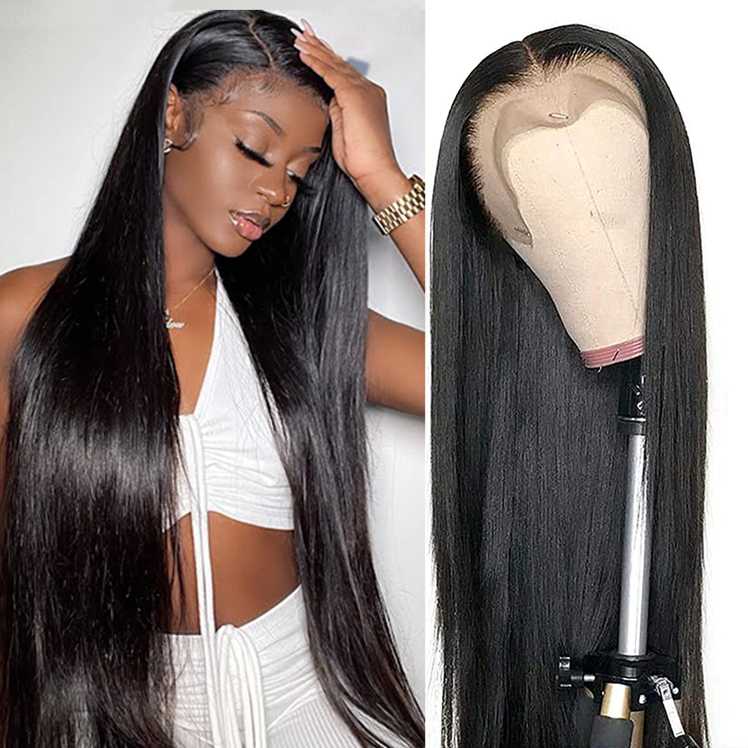 Lace Front Wigs Human Hair Straight Human Hair 13x4 Lace Frontal Wigs For  Black Women With Baby Hair 180% Density Transparent Brazilian Virgin Human  Hair Wig Pre plucked Hair Natural Color (24