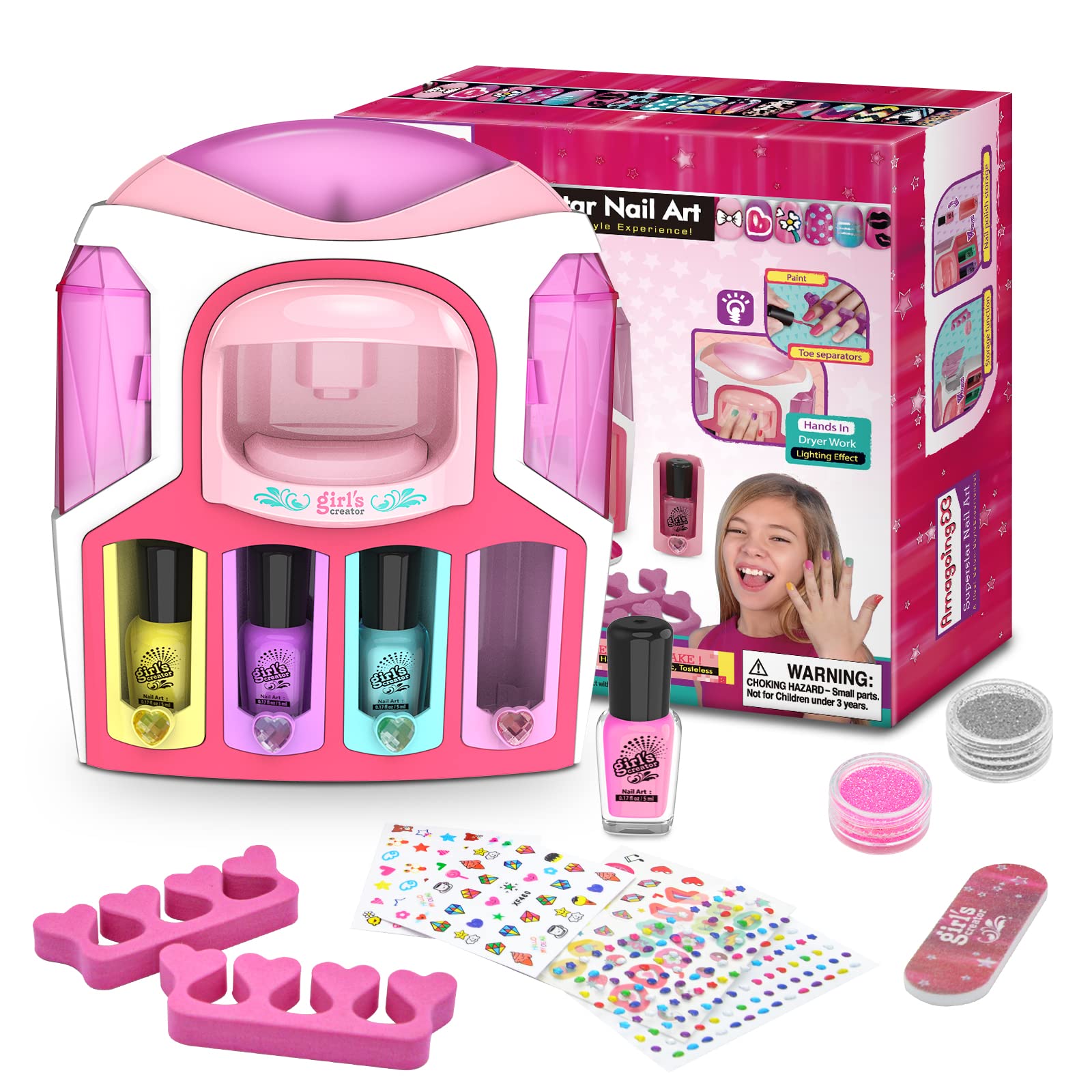  Nail Polish Kit for Girls Ages 7 8 9 10 11 12, Nail Art Studio  for Girls, Nail Art Kit Toys with Nail Polish, Nail Art Pens, Glitter, Nail  Stickers, Birthday