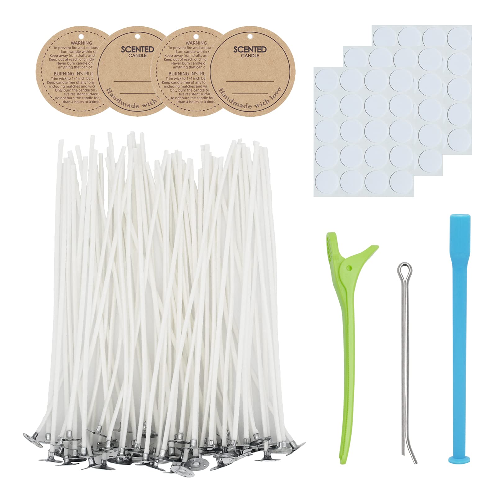 CandMak Candle Wick Kit, 60pcs Candle Wicks with Wick Stickers