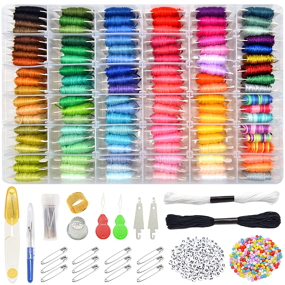 962Pcs Friendship Bracelet String Kits with Storage Box 110 Colors  Embroidery Thread and 800 Beads 52Pcs Cross Stitch Tools-Labeled with  Embroidery Thread Numbers for Bobbins Great Production Gift. Multicolor