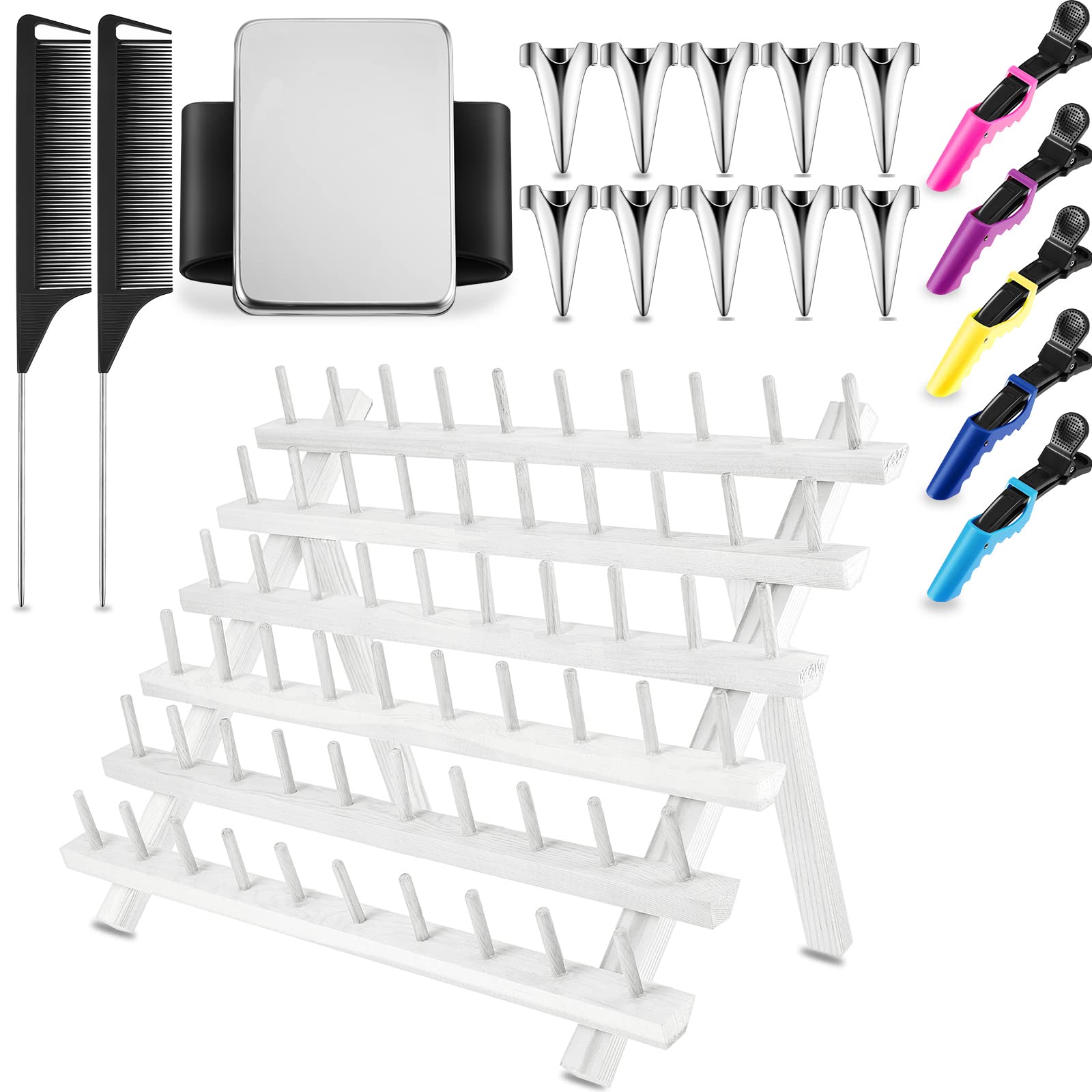 19 Pcs Braid Rack for Hair Wooden Braiding Hair Rack Hair Braiding Tools  with Alligator Sectioning Hair Clip Steel Rat Tail Braiding Comb Hair  Parting Ring Hair Rack for Braiding Hair (White)